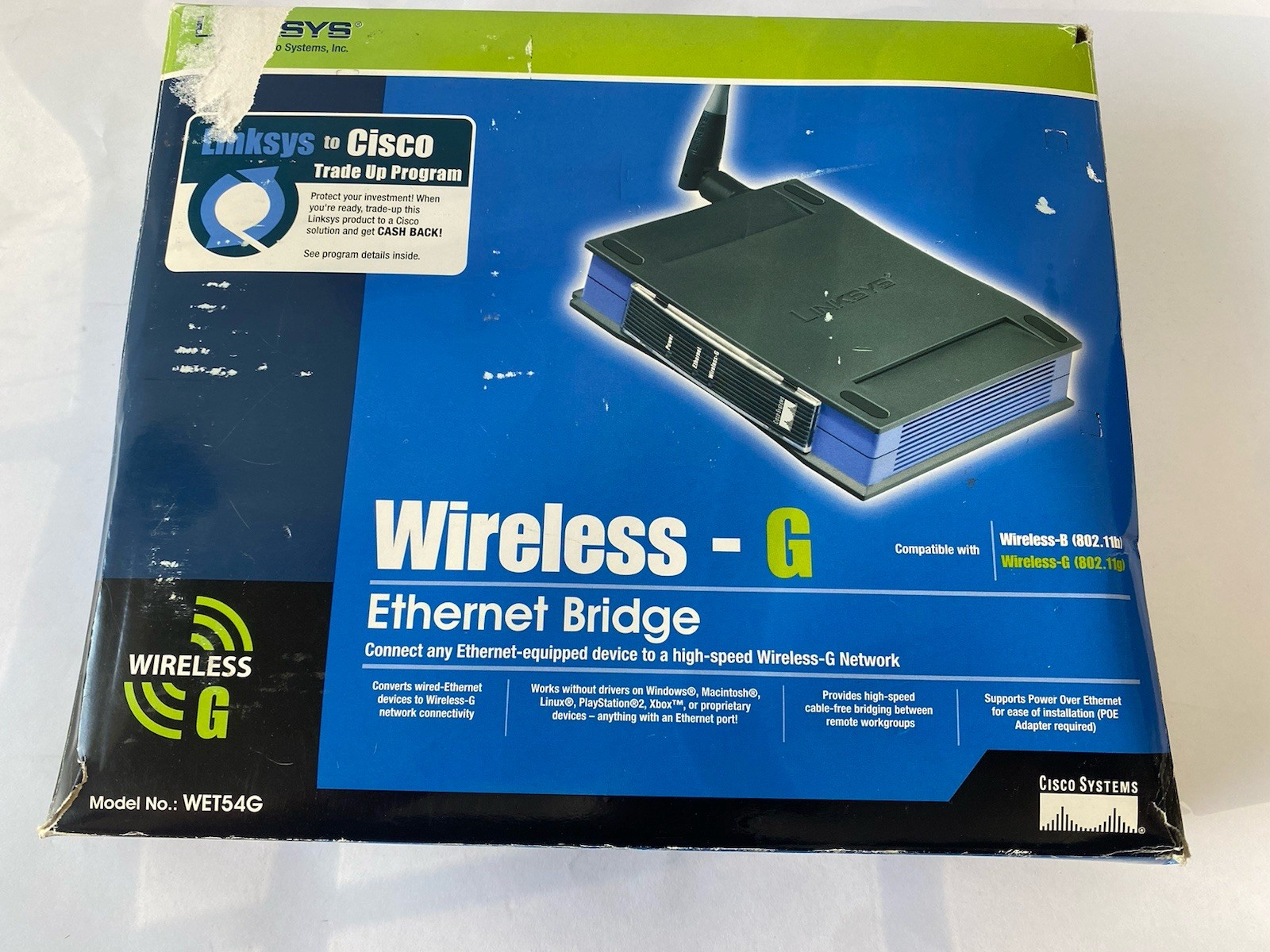 LINKSYS WET54G 2.4GHZ 802.11G WIRELESS G ETHERNET BRIDGE 54 MBPS
