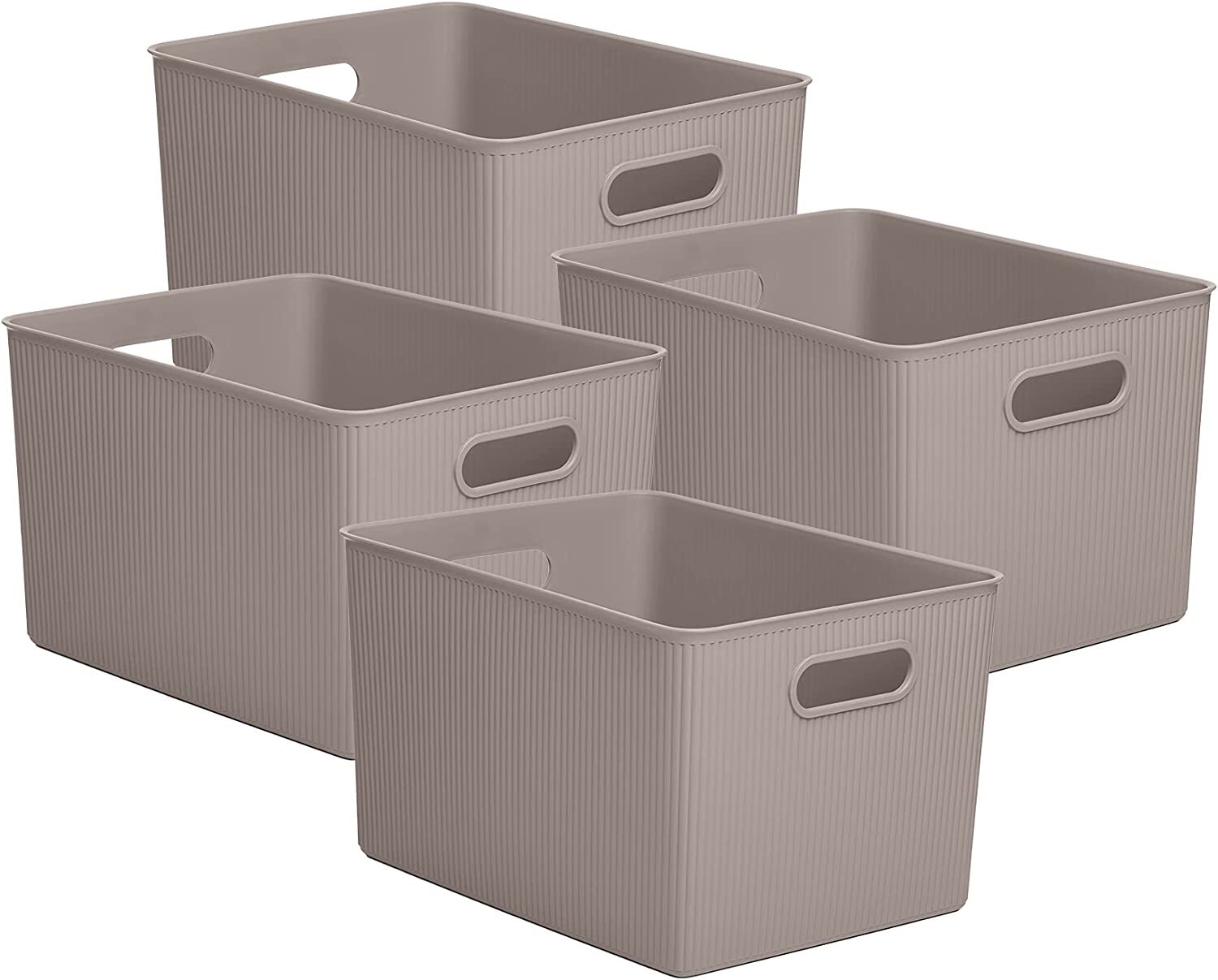 Superio 22L Large Ribbed Storage Bin- Plastic Storage Bin (4 Pack, Taupe)