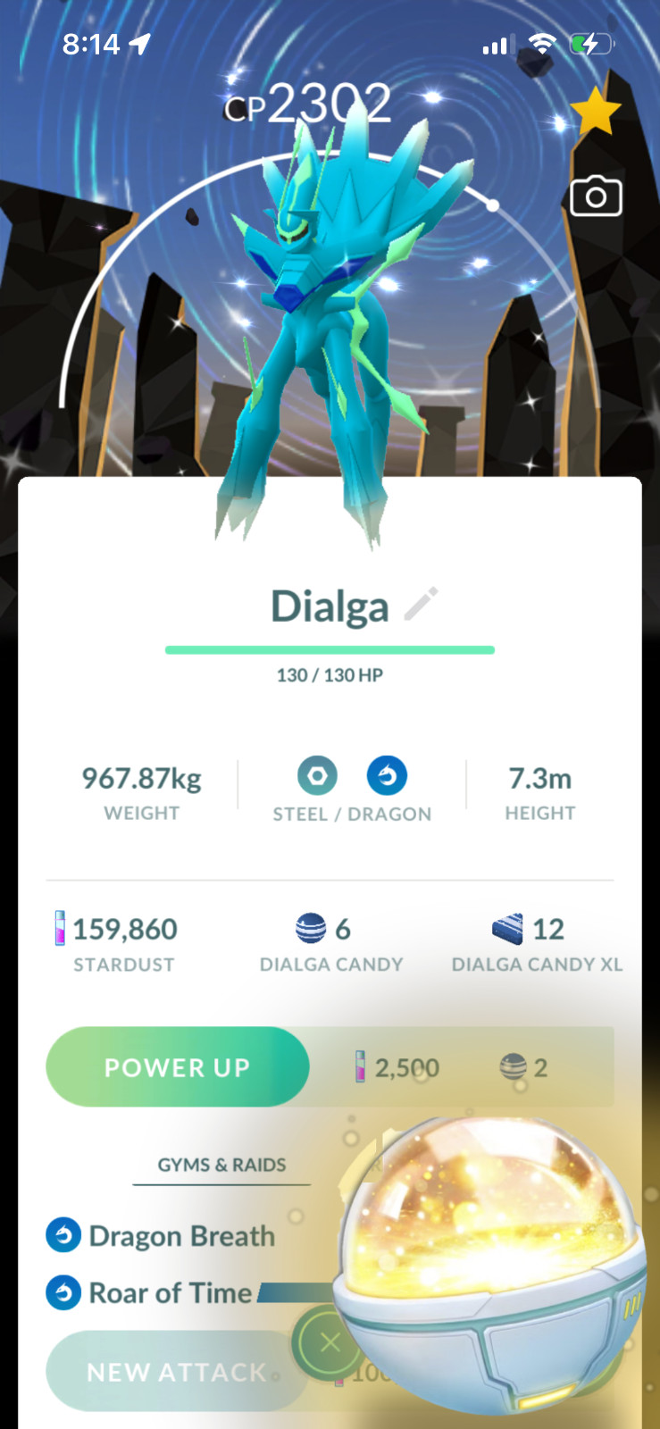 Shiny BG Origin Dialga Roar of Time + Lucky Trinket