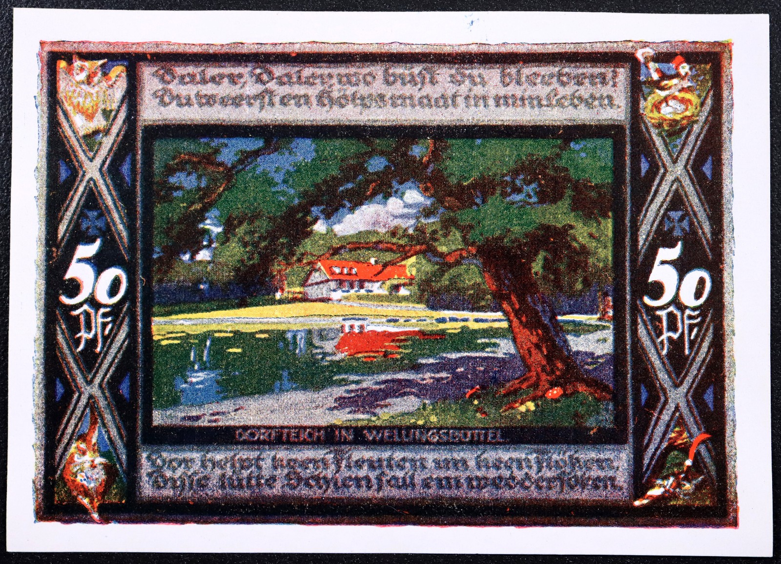 POPPENBÜTTEL 1921 "Village Pond" 50 Pfennig German Notgeld White Glossy Paper