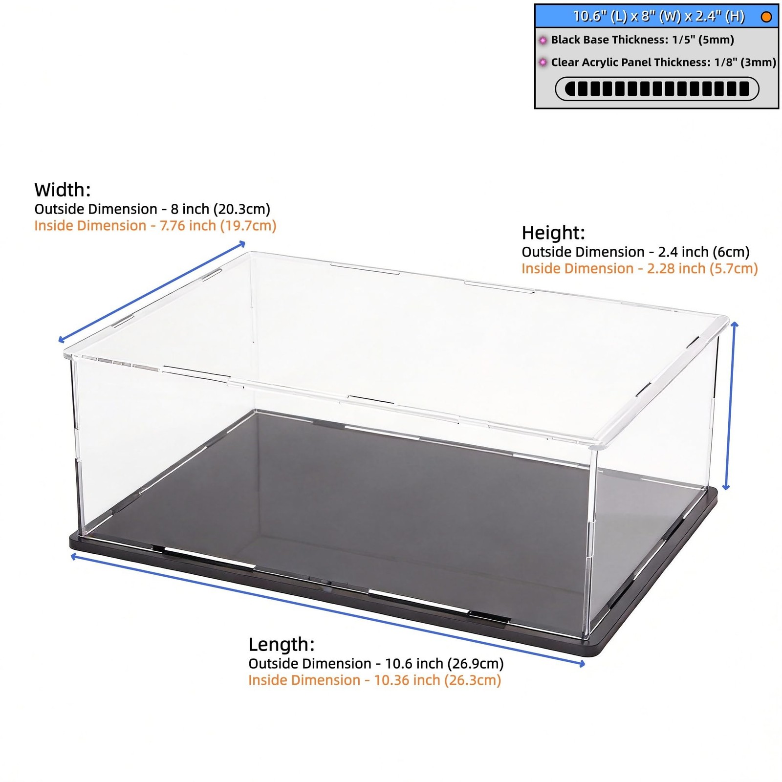 Acrylic Display Case, Clear Acrylic Display Box with Matte Base, Dustproof Co...