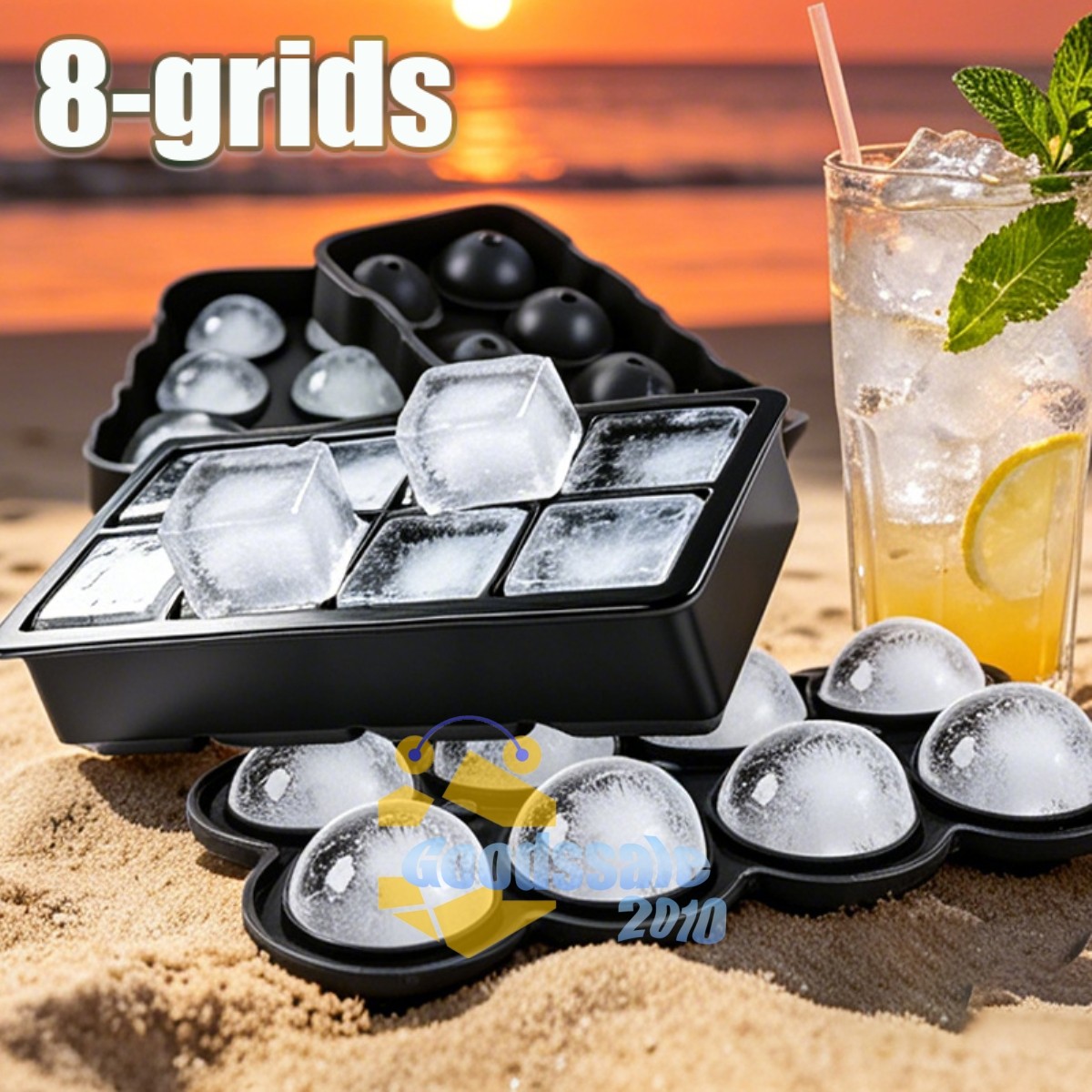 Silicone Big Ice Maker Tray 8grid Cube Square Sphere Mold Whiskey Ball Cocktails