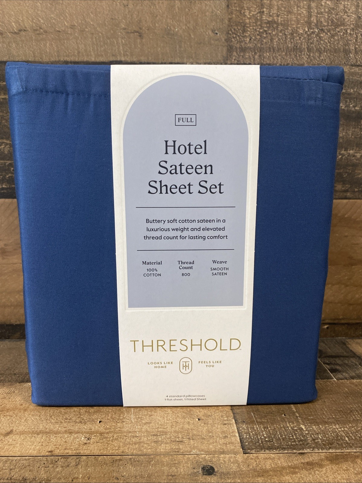 NEW Threshold 800 TC Thread Count Full Hotel Sateen Sheet 6pc Set Graphite Blue