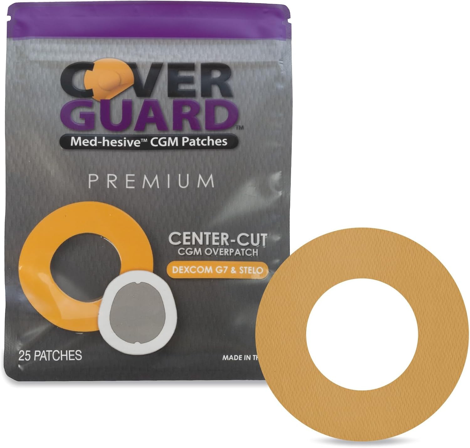 CGM Overpatch | Dexcom G7, Stelo | Tan Center-Cut Design| 25-Count | Waterproof