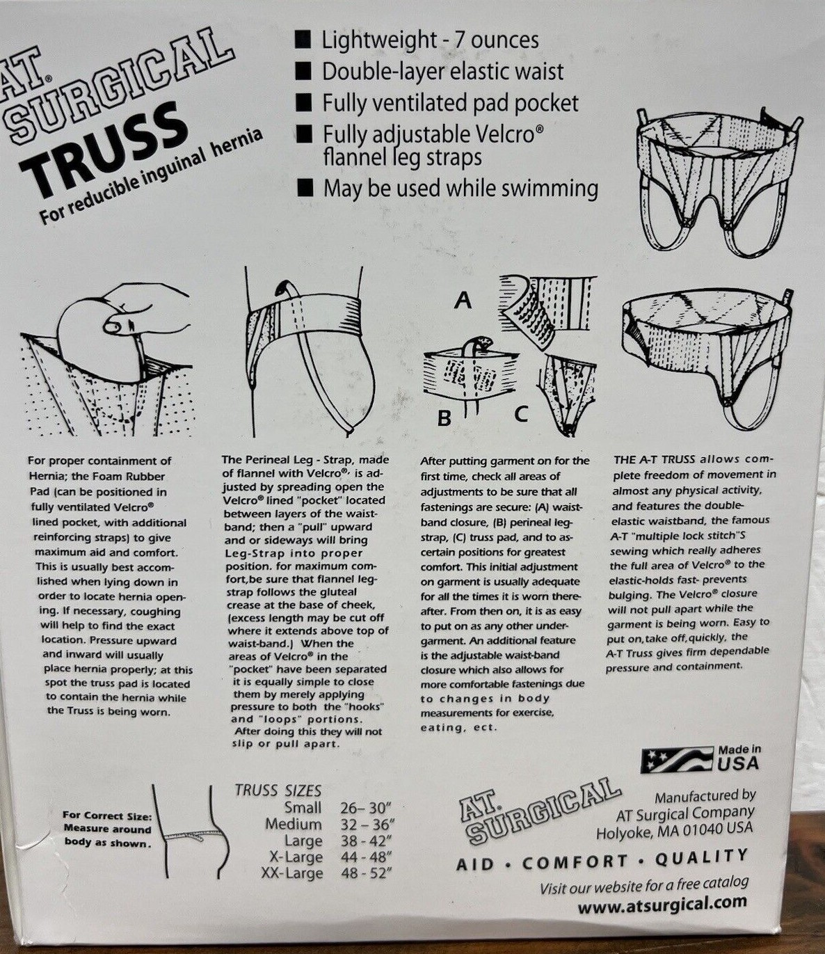 AT Surgical Hernia Support Truss, Slim Adjustable Straps- Left, Right, or Double