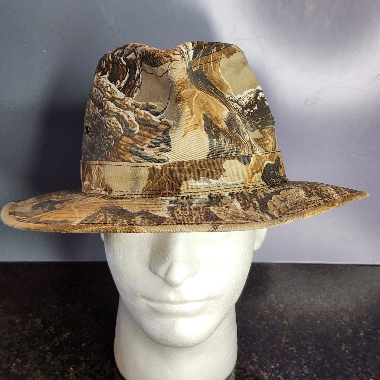 Vintage Realtree Advantage Camo Fedora Hat Safari Outback Hunting Mens Large USA