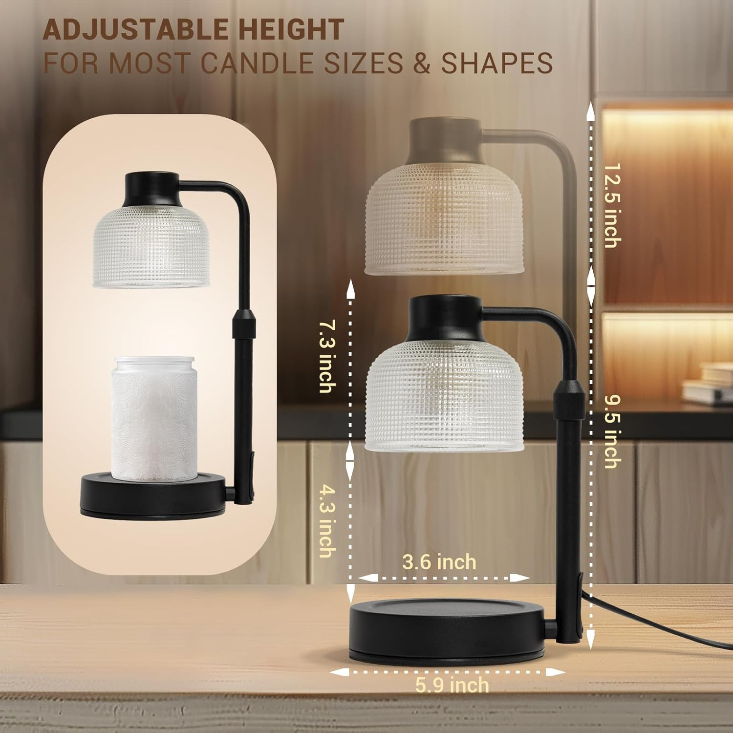 KLL Candle Warmer Lamp with Timer: Adjustable Height Dimmable Black