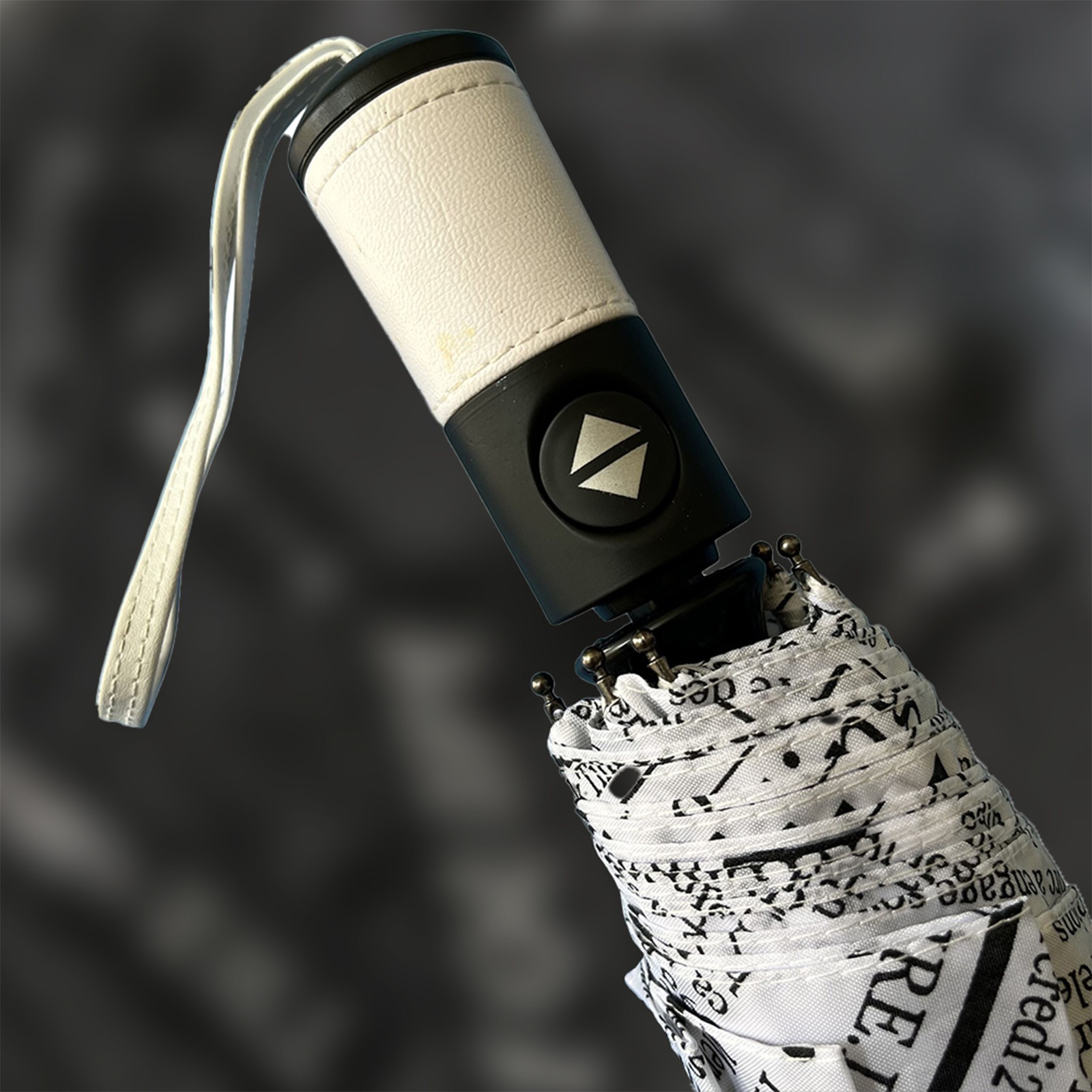 ENAPY Automatic Folding Rain Umbrella with UV Protection - White Newspaper
