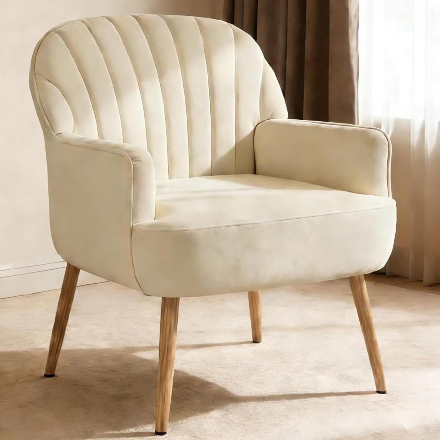 Modern Velvet Accent Chair Luxury Upholstered Single Armchair with Metal Legs
