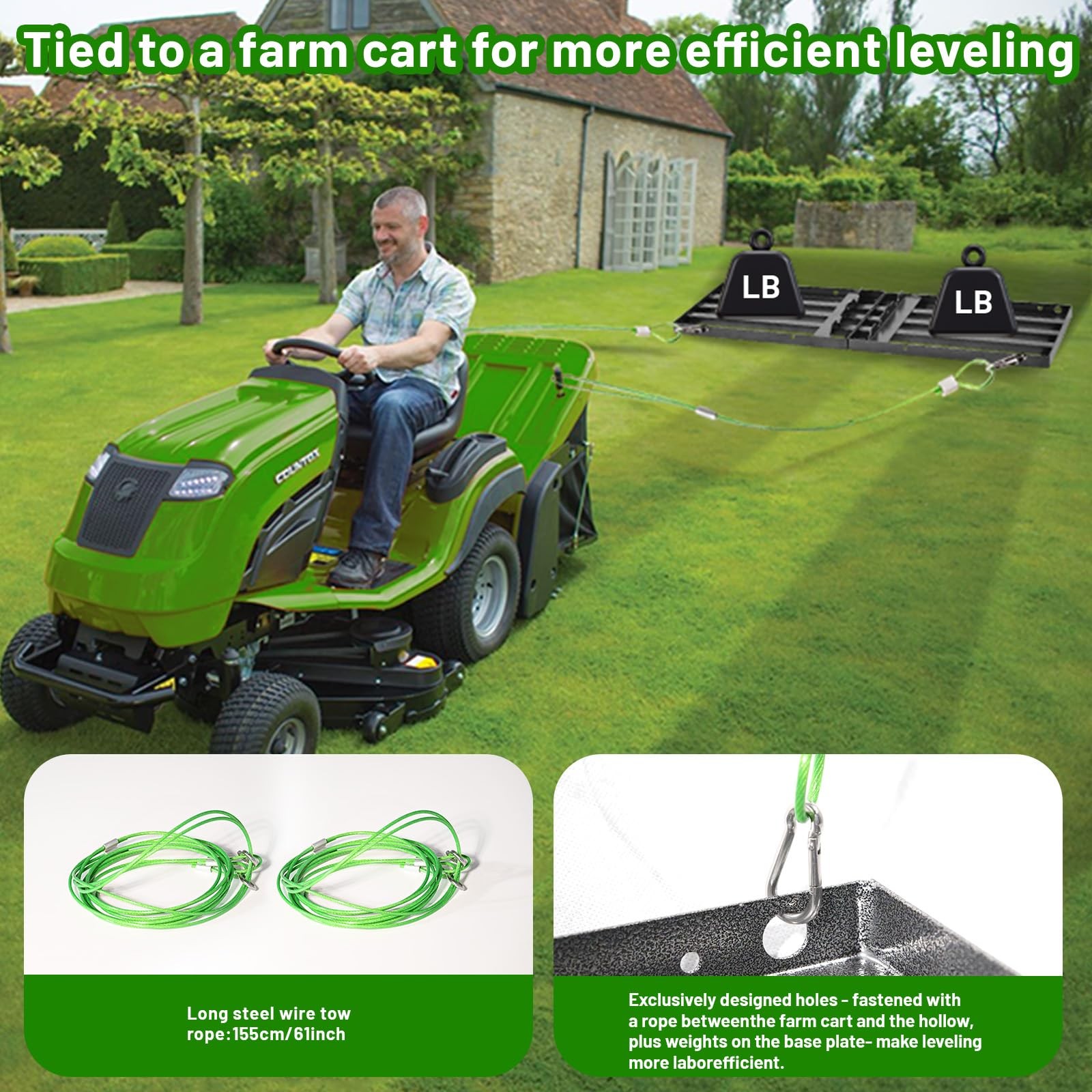 Adjustable Lawn Leveling Rake 34"x10" - Heavy Duty Tool for Soil & Grass