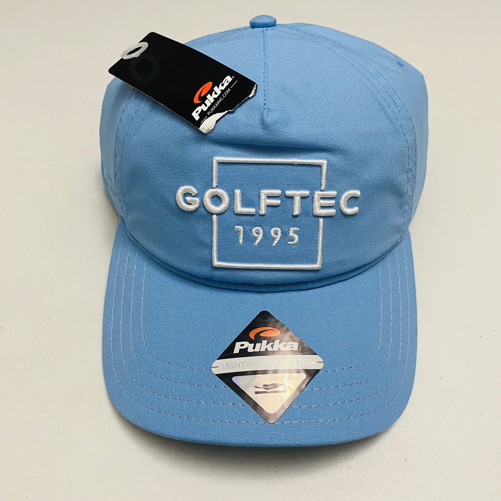 Pukka GOLFTEC 1995 Men's Adjustable Strapback Golf Cap Hat Light Blue/White OSFA