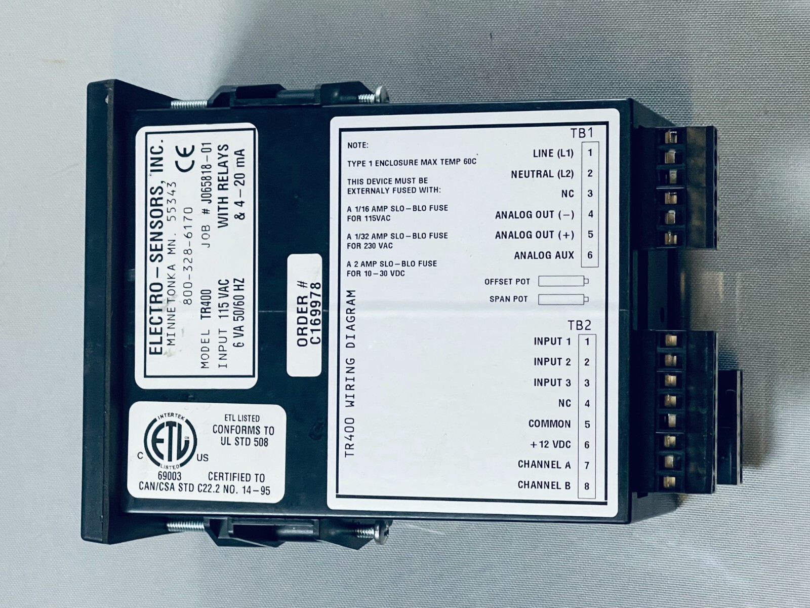 Electro-Sensors TR400 Ratemeter 115V