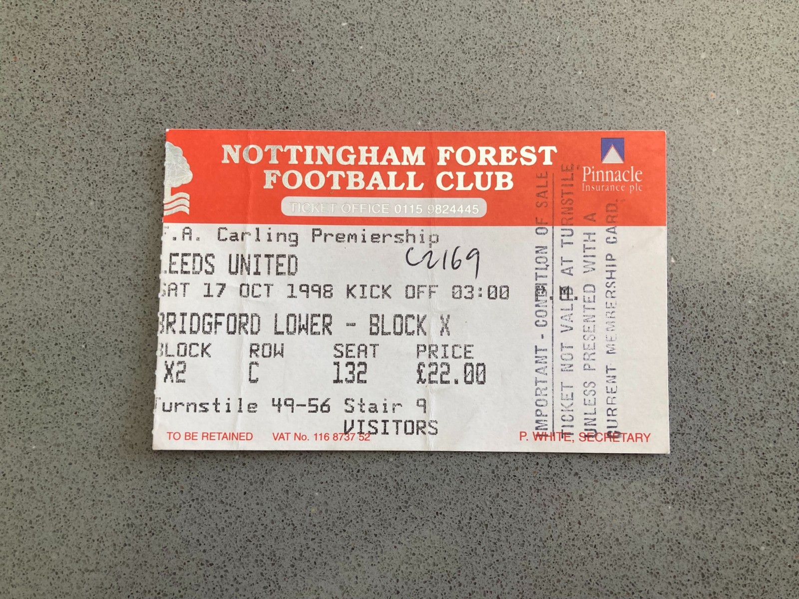 Nottingham Forest v Leeds United 1998-99 Match Ticket