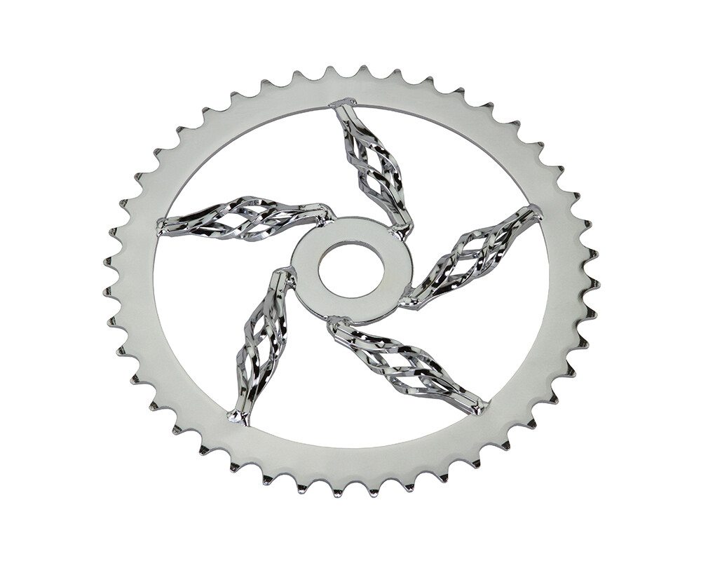 Lowrider bike Cage Twisted Steel Chainring 1/2 X 1/8 44t Chrome.