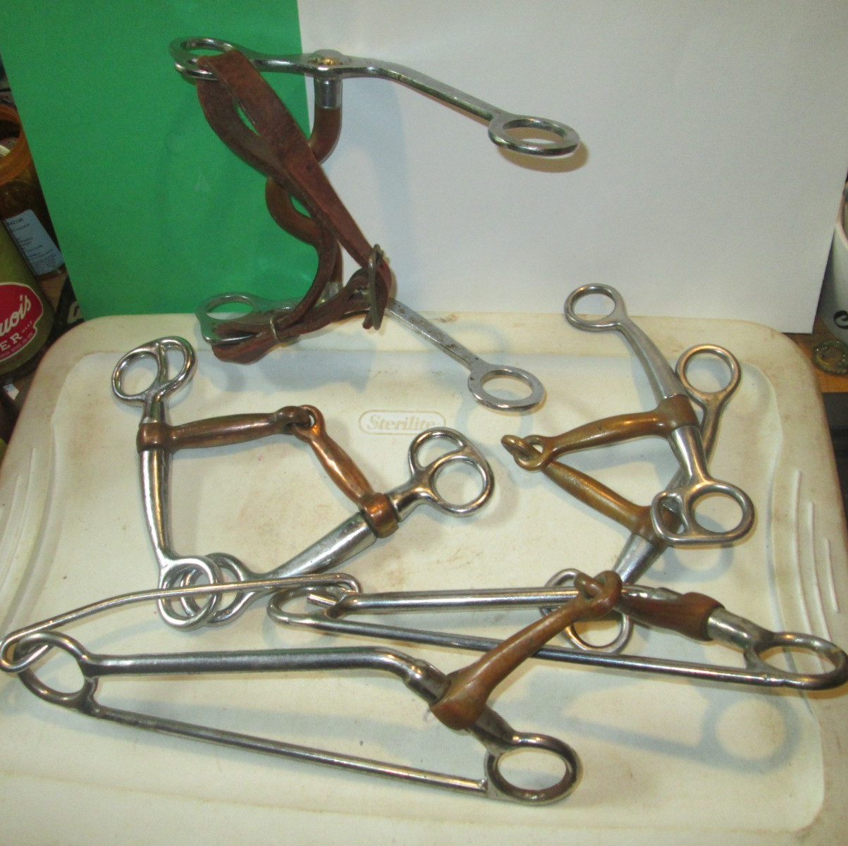4 VTG HORSE BITS WITH BRASS TACK 1 IS Long Loose Cheek Snaffle Bit  9" Shank