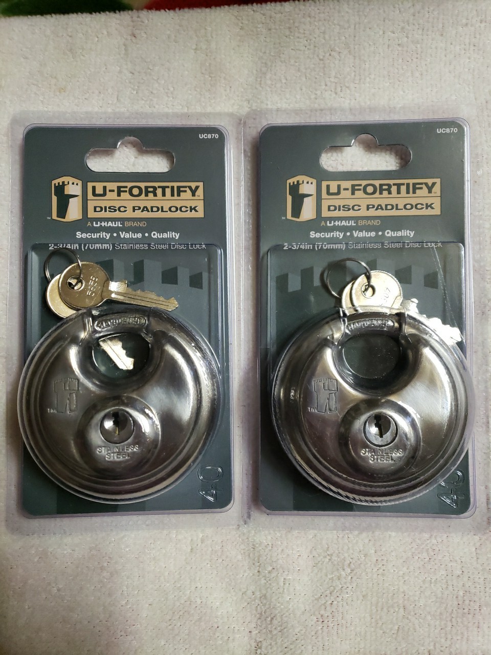 Bundle of 2 U-Fortify Disc Padlock Round Padlock 2-3/4" factory sealed
