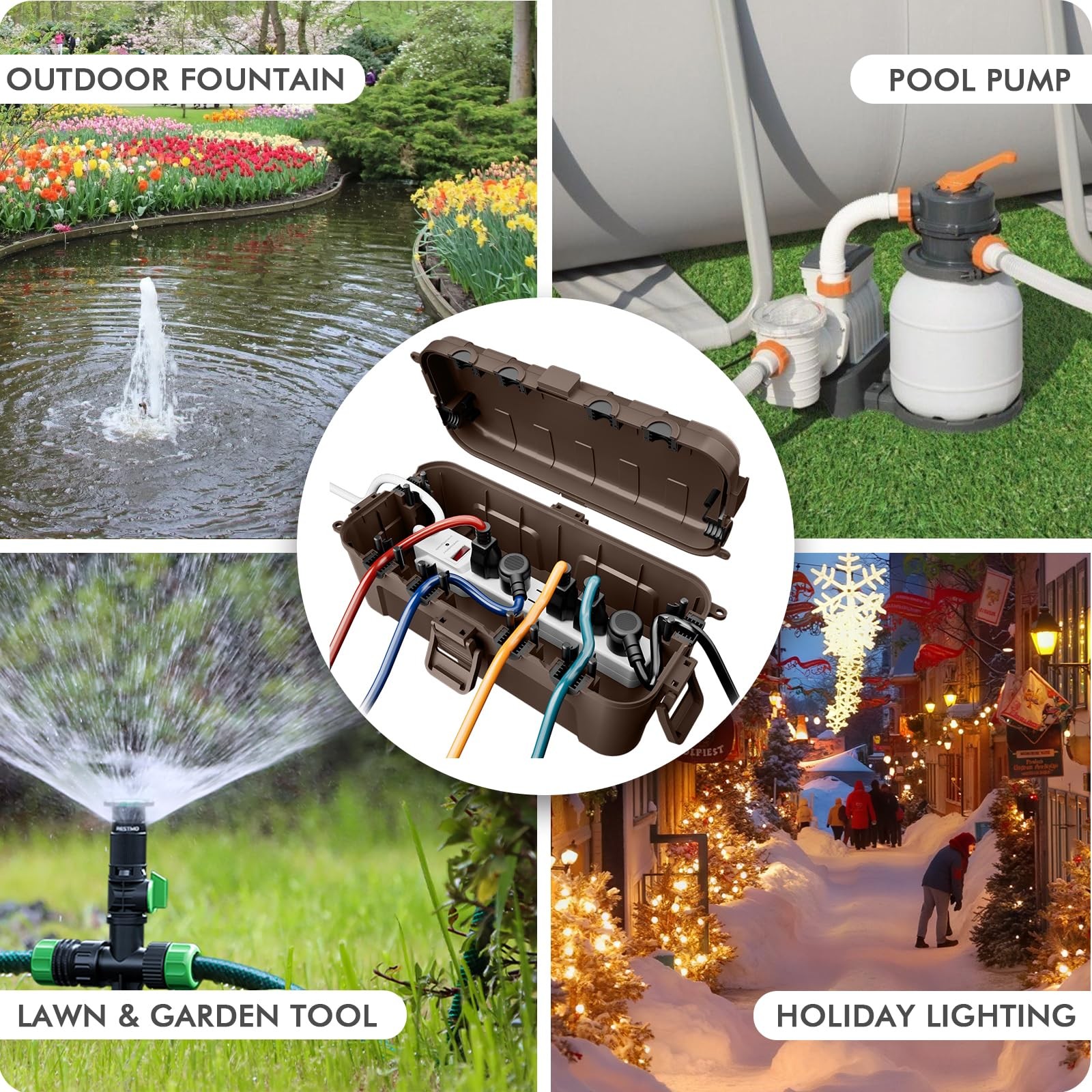 Outdoor Electrical Box, IP54 Weatherproof Extension Cord Cover with 6 Cable E...