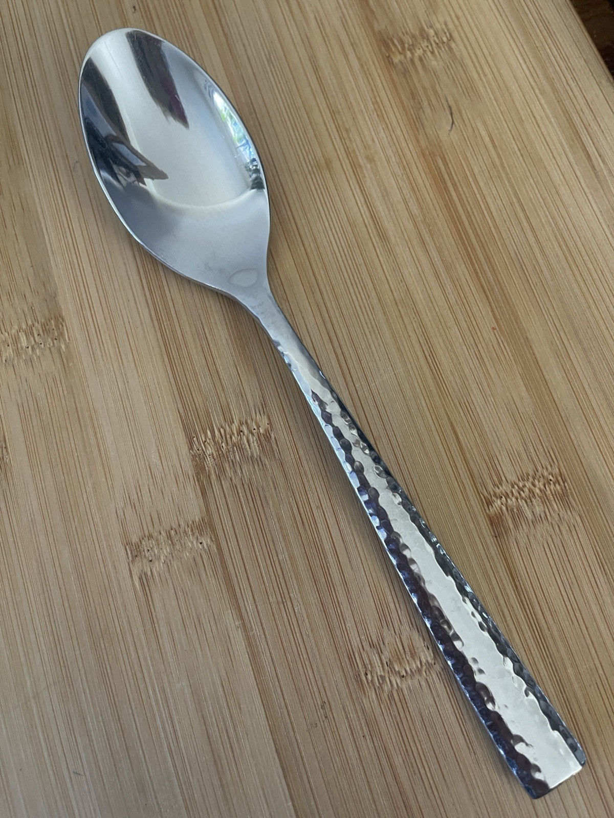 Hampton BURGONE Hammered Glossy Stainless Curved Up Tip PLACE SOUP SPOON 7.75"