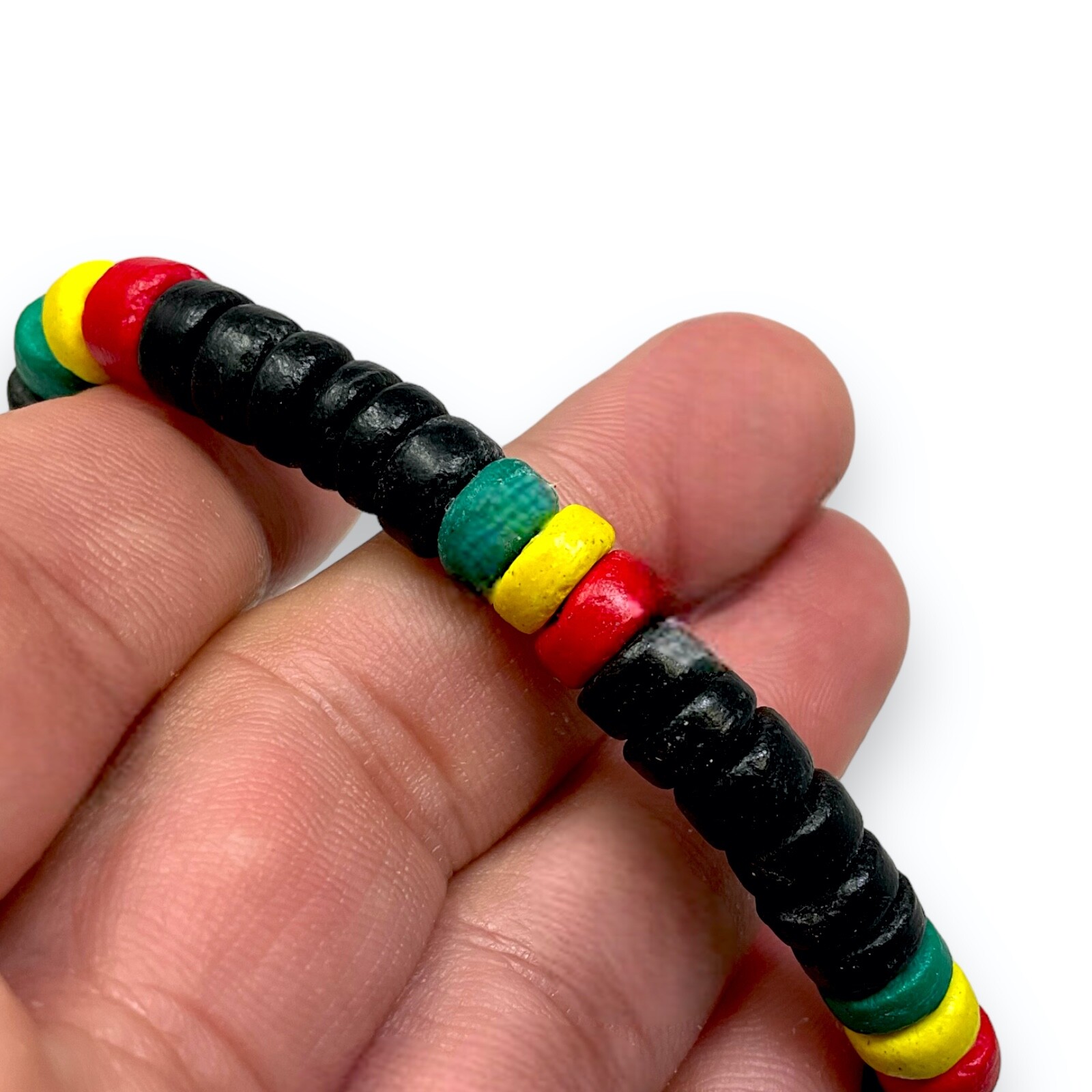 Rasta-Inspired Thick Coconut Shell Bracelet 7” – Handcrafted, Eco-Friendly Black