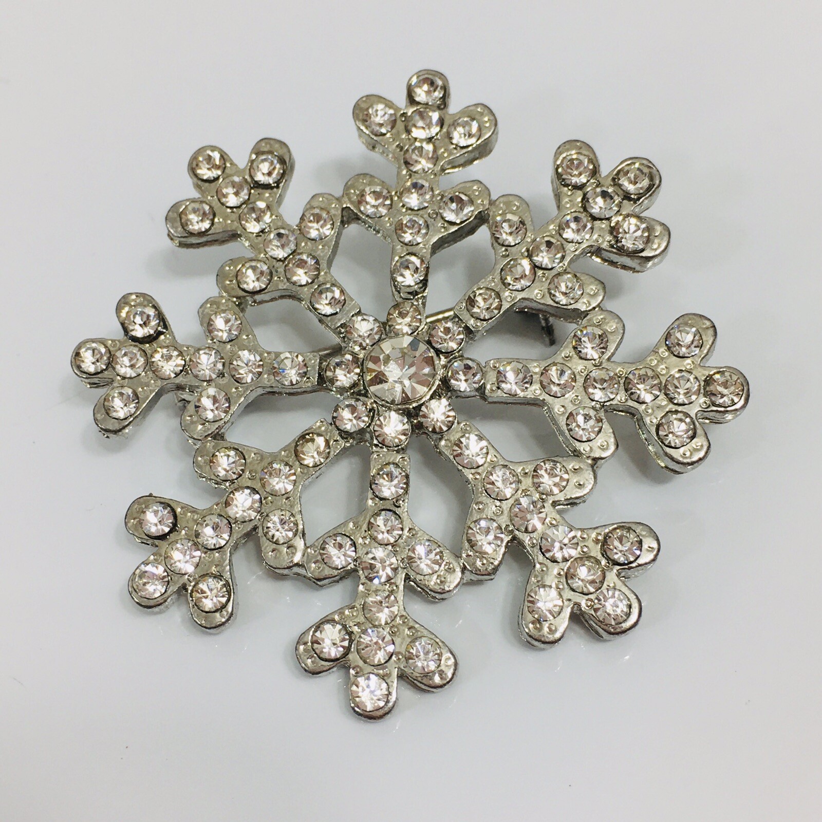 Rhinestone Snowflake Brooch Crystal Silver Tone Holiday Pin
