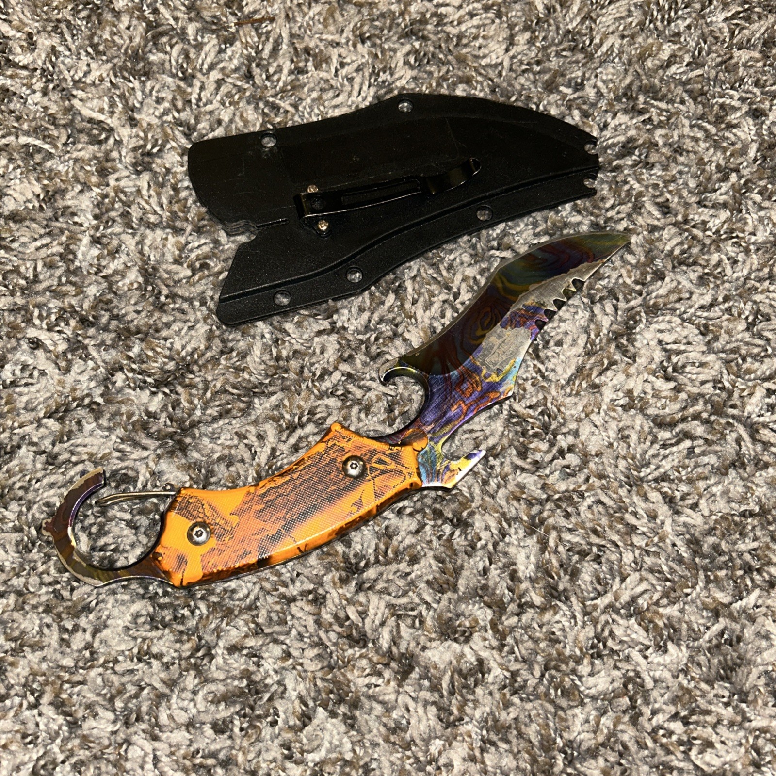 ORANGE CAMO Fixed RAINBOW Blade Karambit Neck Knife