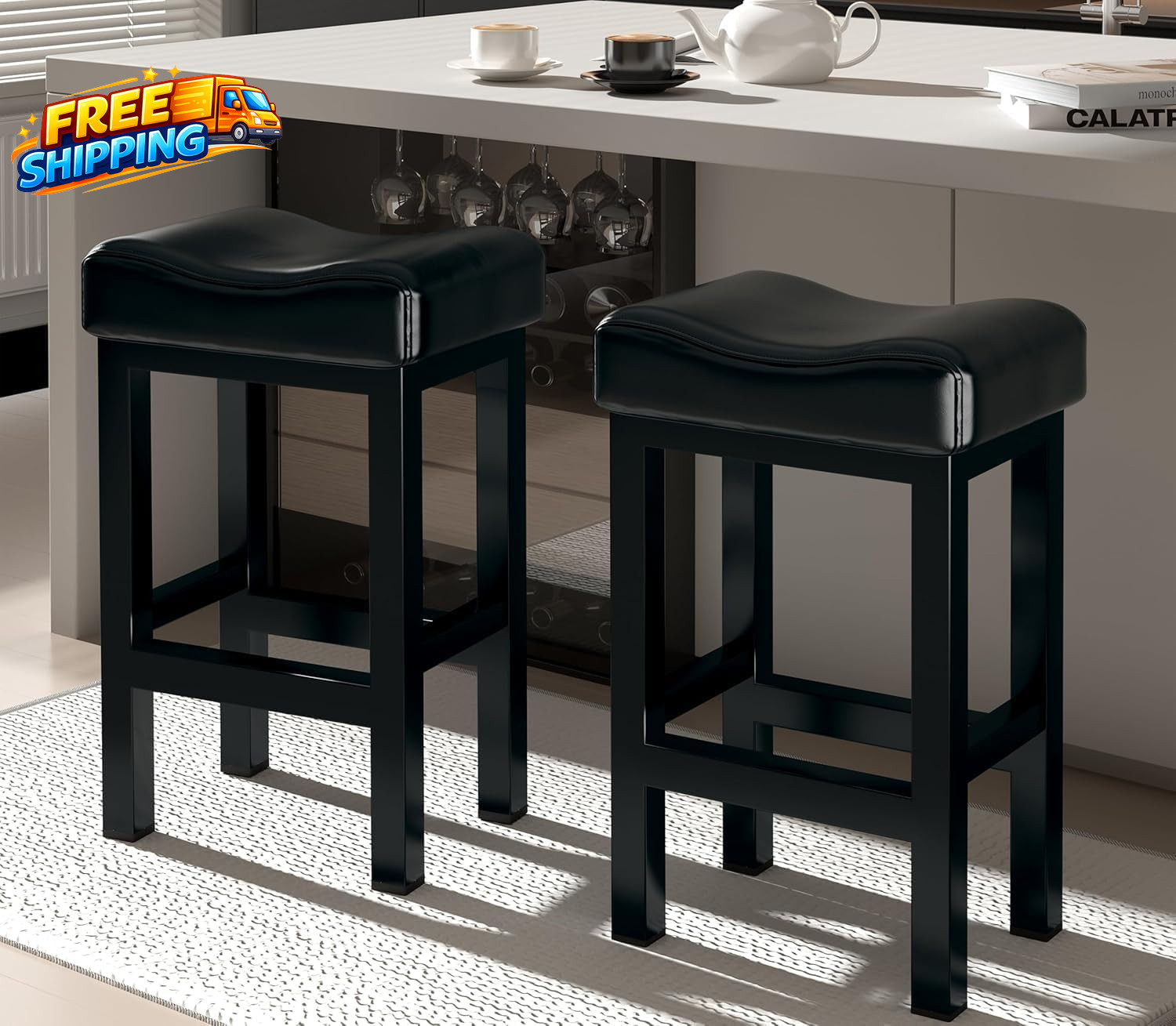 Bar Stools Set of 2 24 Inch Counter Height Barstools for Kitchen Island Faux