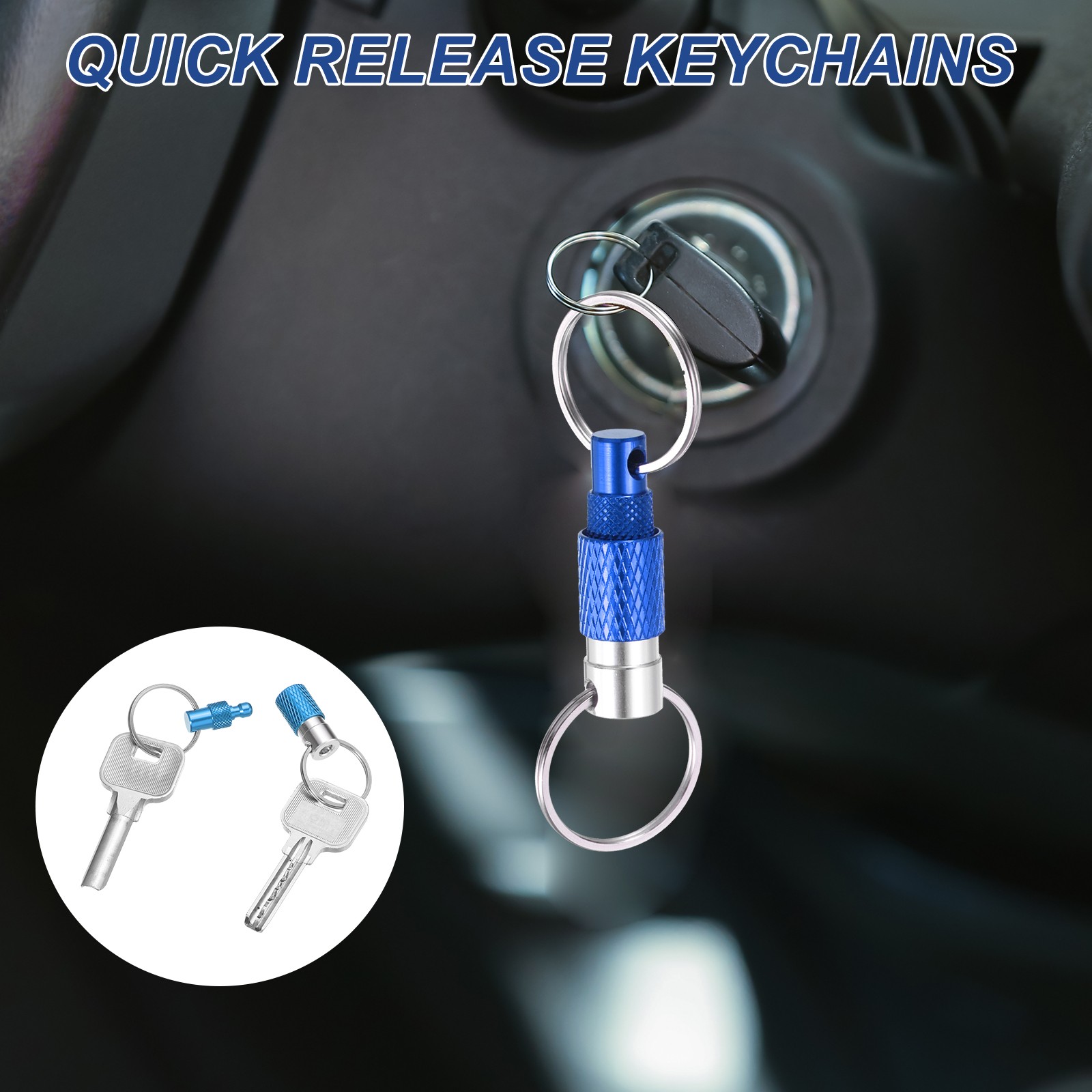 2 Pack Quick Release Keychain Pull Apart Detachable Swivel Keychain, Light Blue