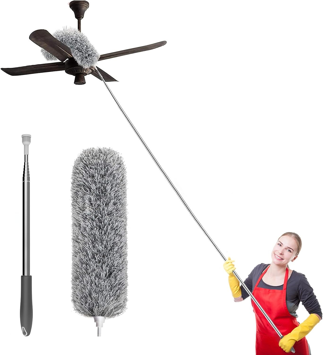 Extra-Long Dusters Extension Pole for Cleaning, Bendable Microfiber Head 100"