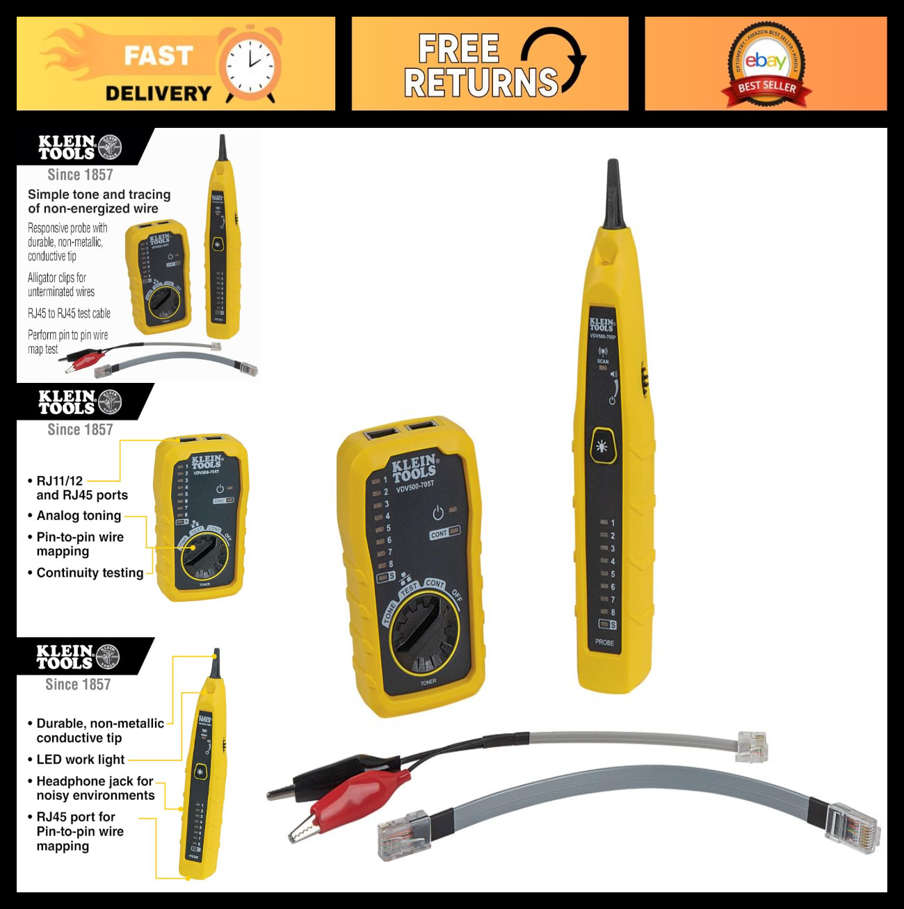 Wire Tracer Tone Generator & Probe Kit for Ethernet, Telephone, Coax & Data Cabl