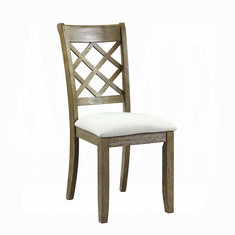 Beige and Rustic Oak Lattice Back Side Chairs