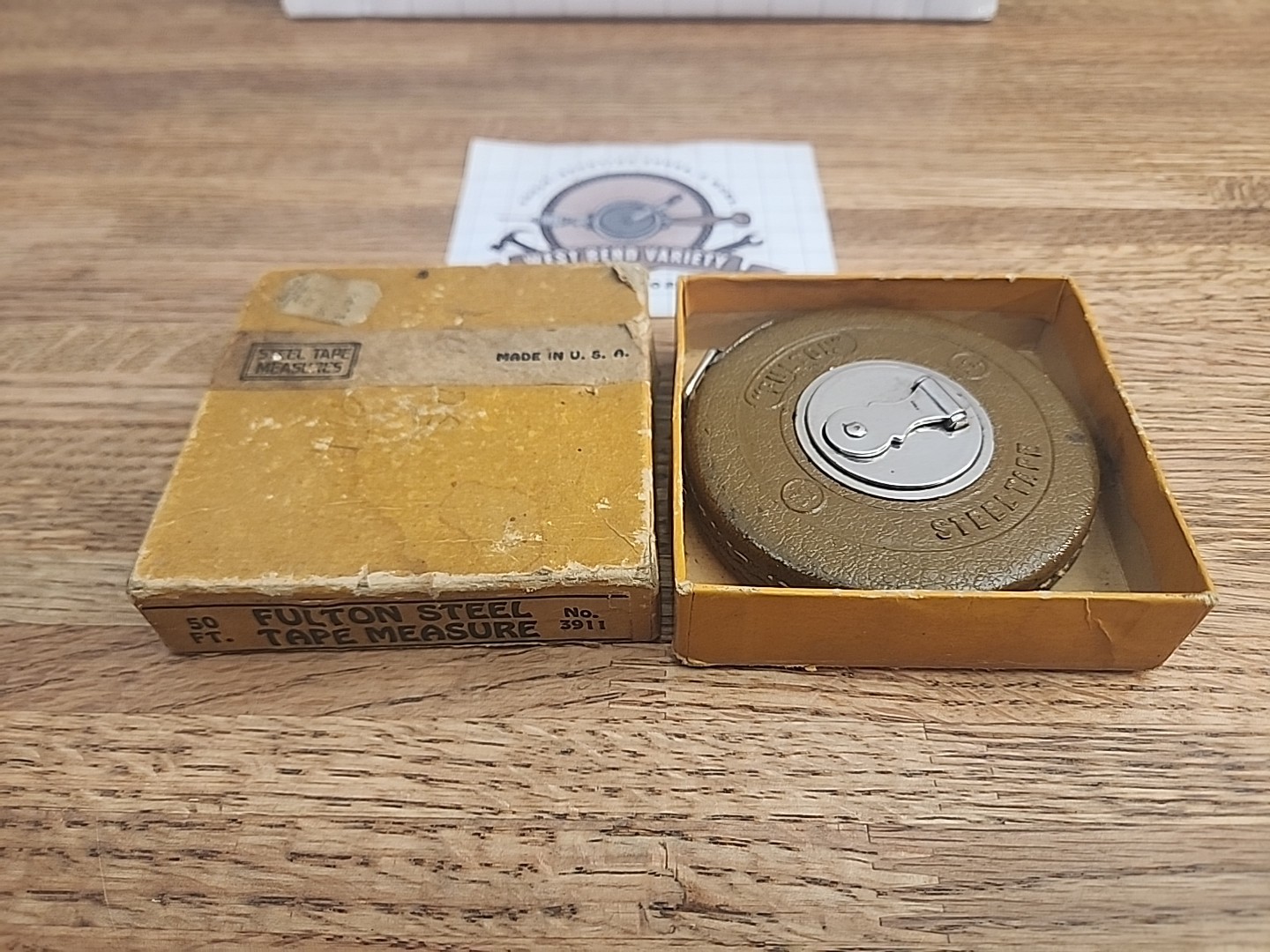 Vintage Fulton 3911 50' Steel Tape Measure~ Stitched Leather Case~ USA