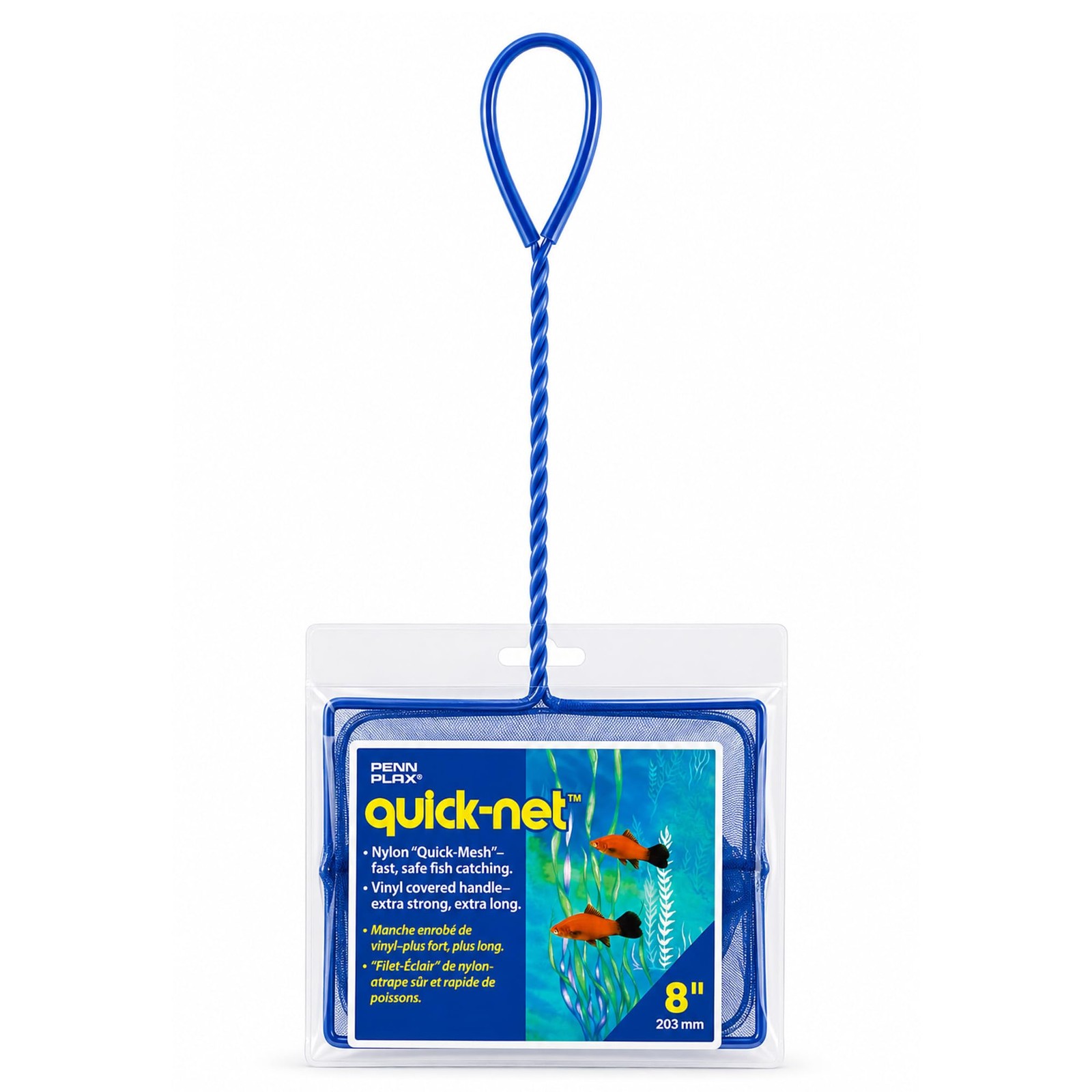 Quick-Net Aquarium Fish Net - 8 x 6 in Fine Mesh, 10 in Vinyl-Covered Braided...