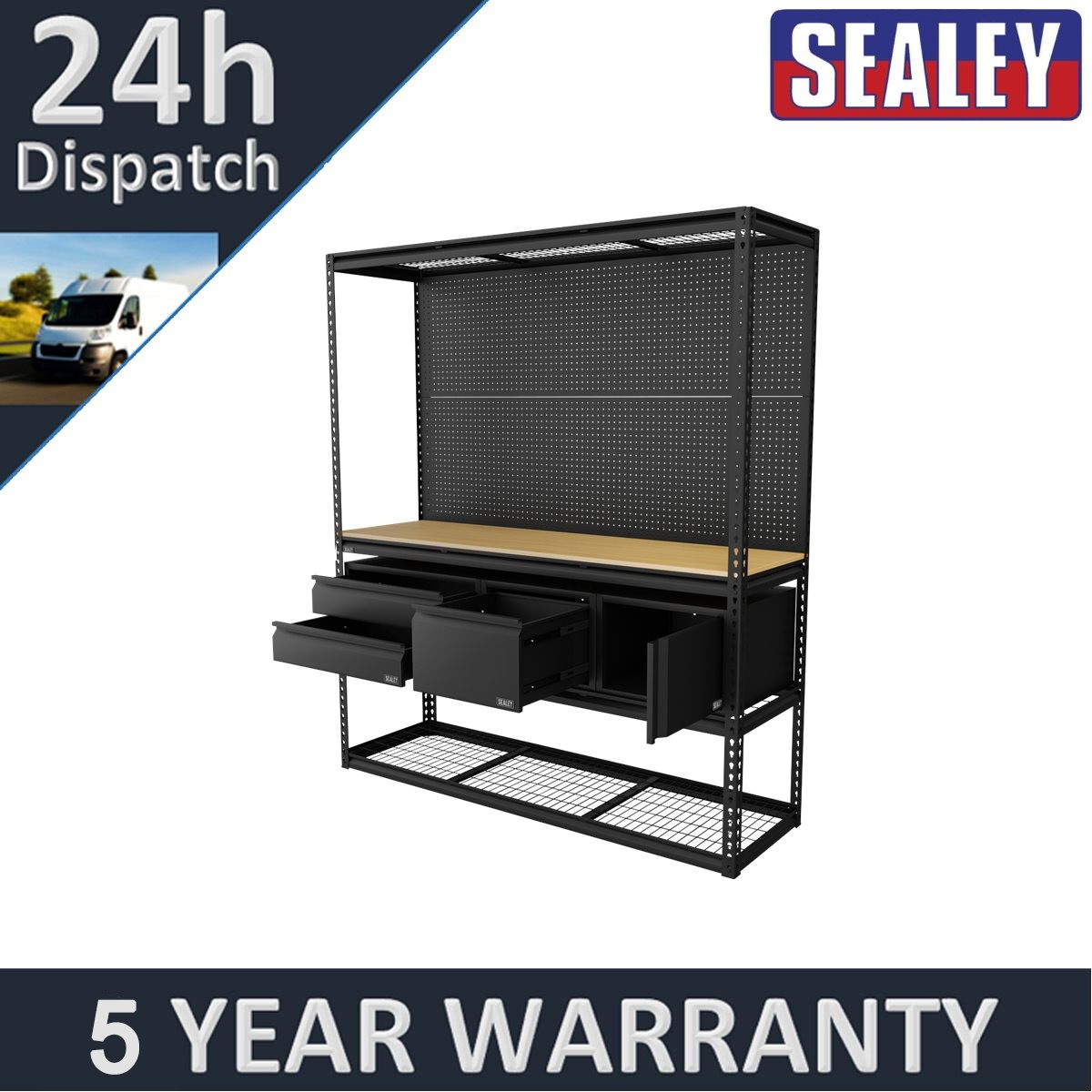 Sealey Heavy-Duty Modular Workbench & Racking Kit with 3 Storage Units