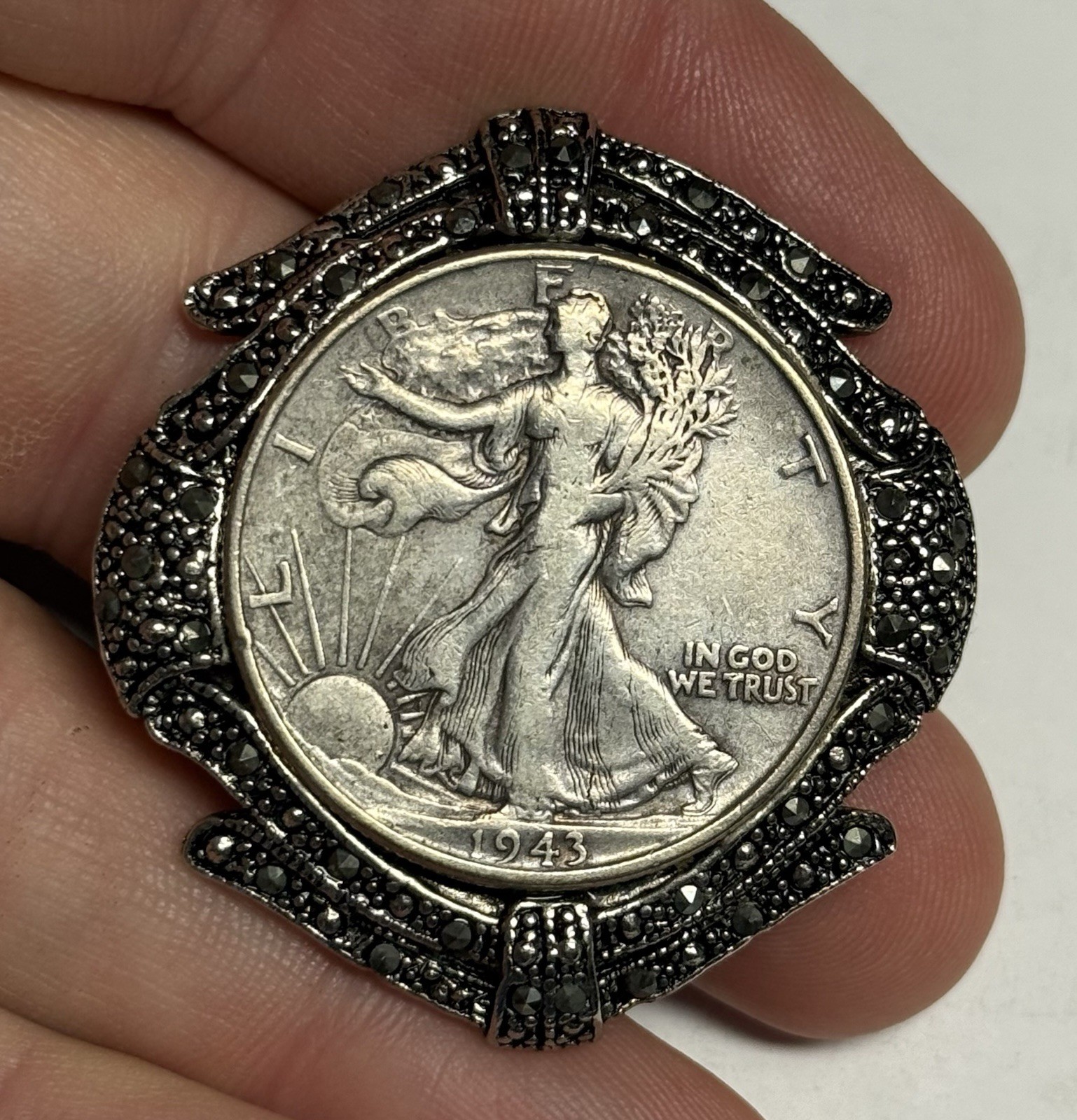 1943-P Walking Liberty Silver Half Dollar Pin, 50c U.S. Coin Jewelry