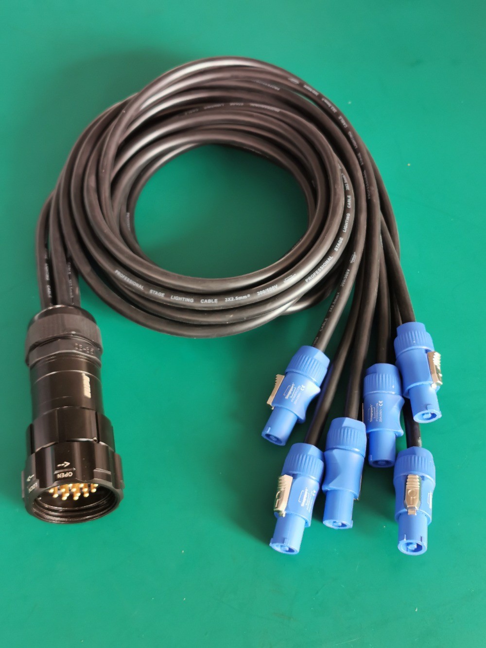 Socapex 19-Pin Breakour Cable 6 Powercon Cable Loose Tail With Distribution Core