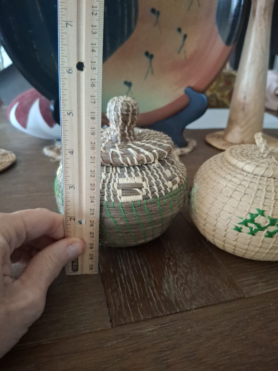 Small Hand Woven Lidded Baskets With Thread work