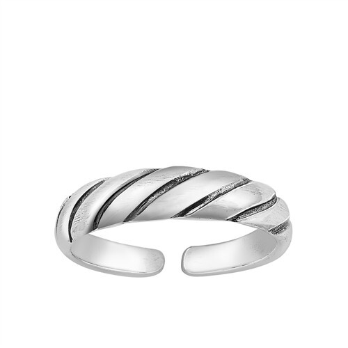 Diagonal Stripe Adjustable Sterling Silver Toe Ring
