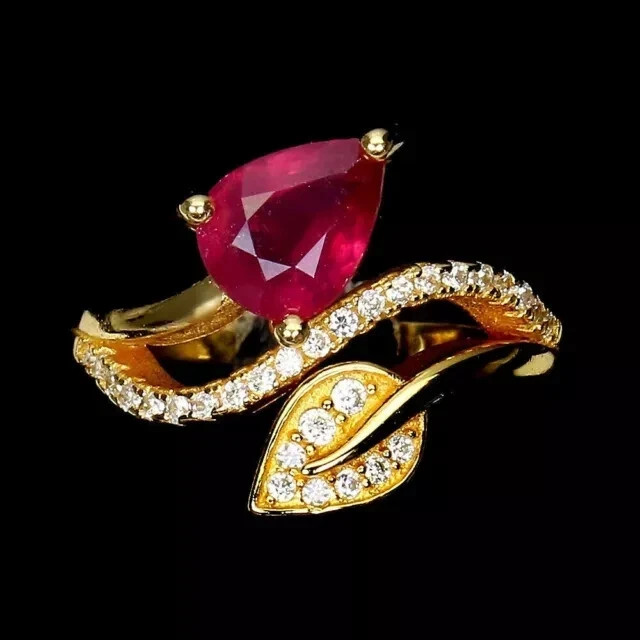3Ct Pear Cut Lab Created Red Ruby Women Engagement Ring 14k Yellow Gold Plated
