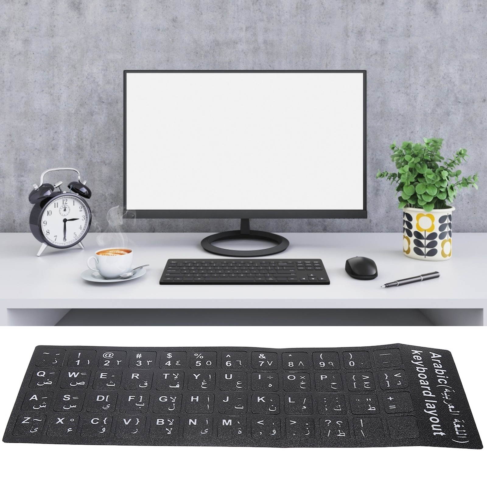 Hot Arabic Keyboard Sticker Waterproof White Letters Notebook Desktop PC