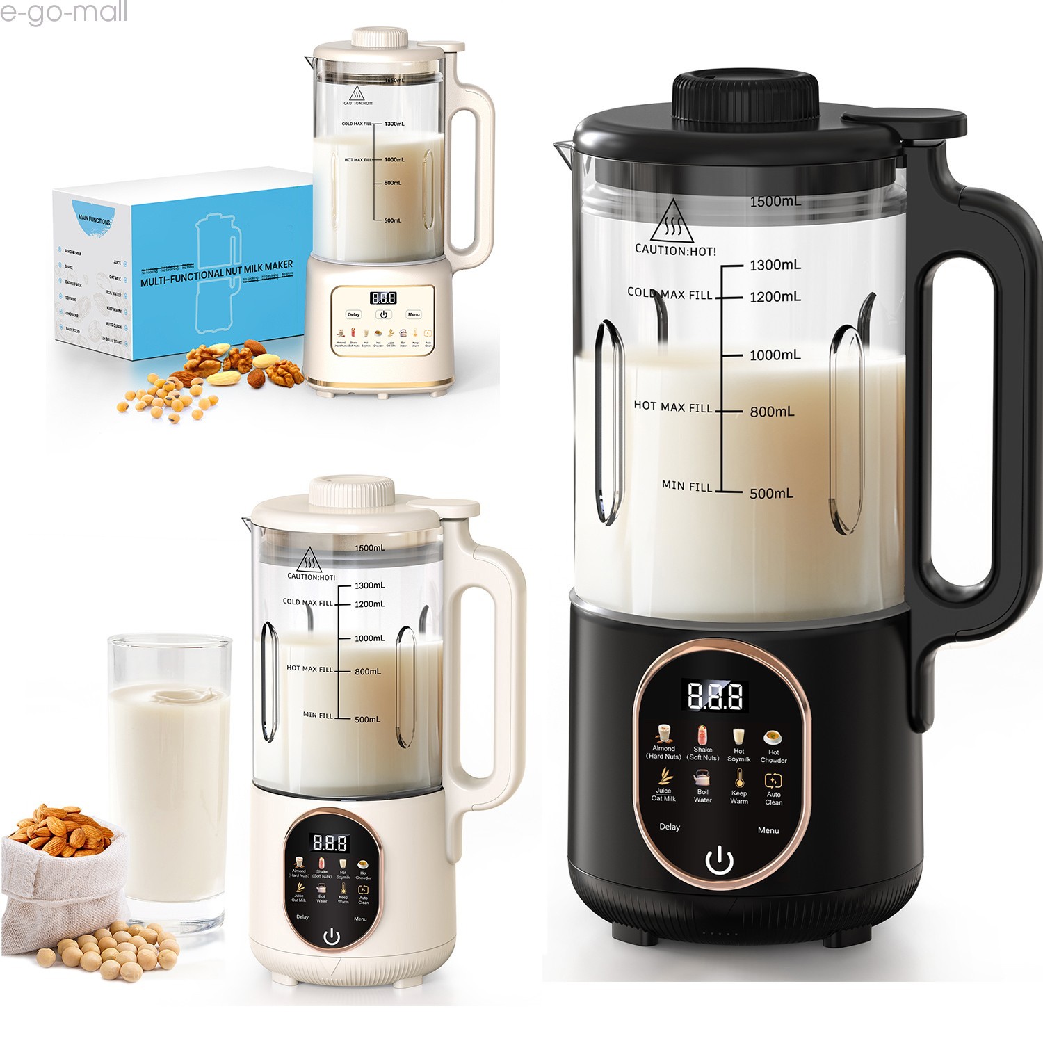 10 in 1 Auto Nut Almond Juice Milk Maker Delay Start 4H Keep Warm Auto Clean