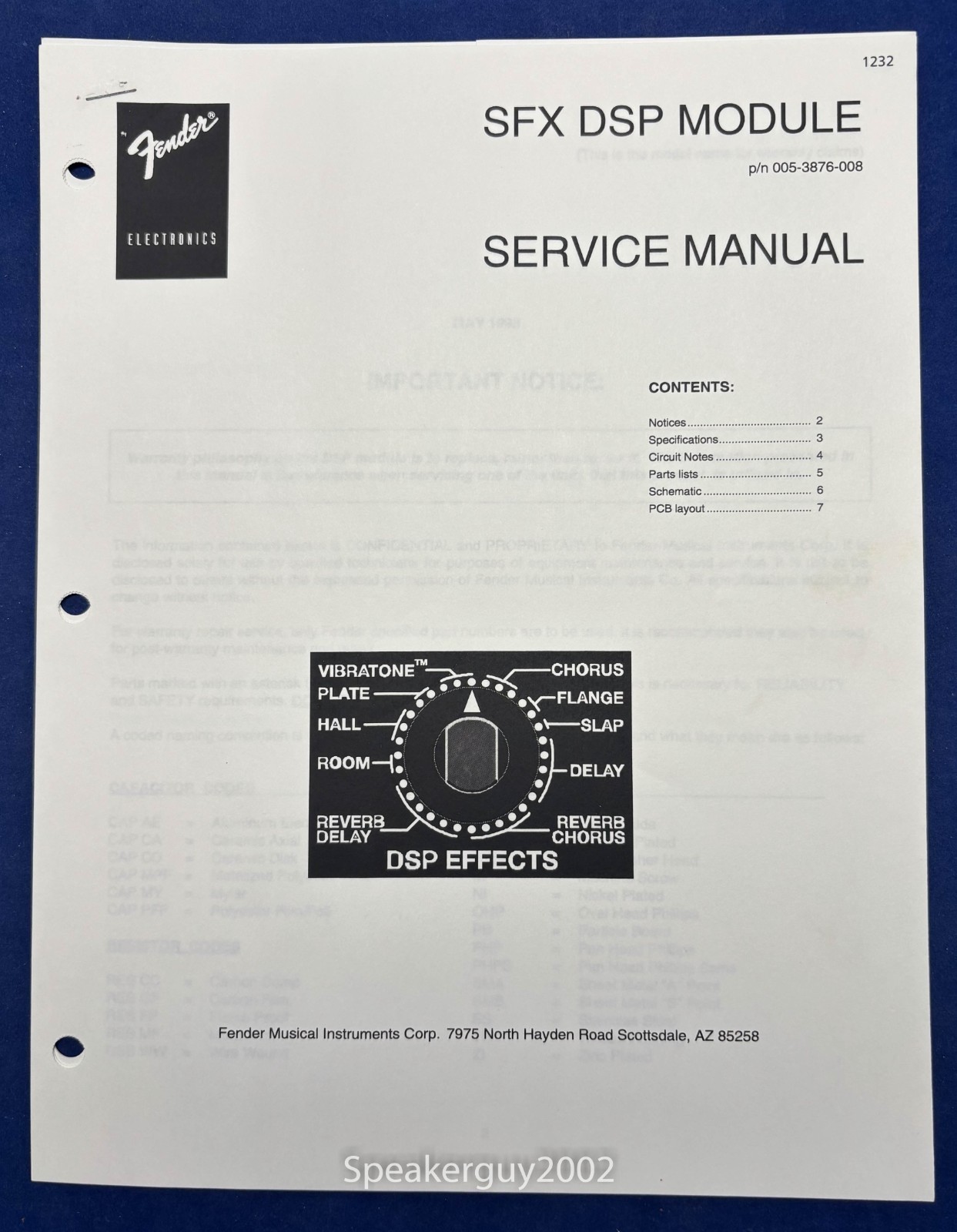Original Fender SFX Satellite Amplifier Service Manual