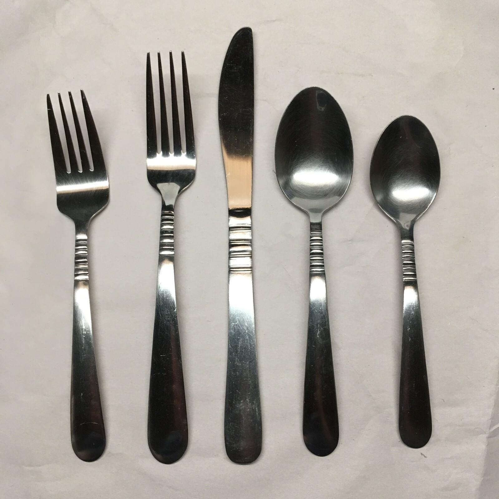 39pc International Stainless Flatware Ribbed Neck Vertical Lines China