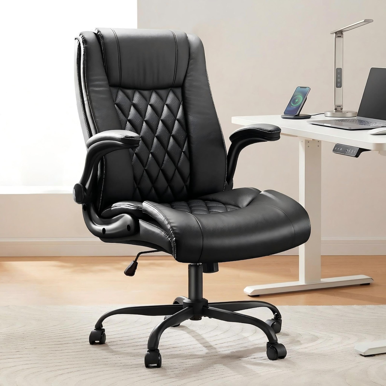 Marsail Executive Office Chair with Flip-up Armrests,PU Leather Ergonomic Des...