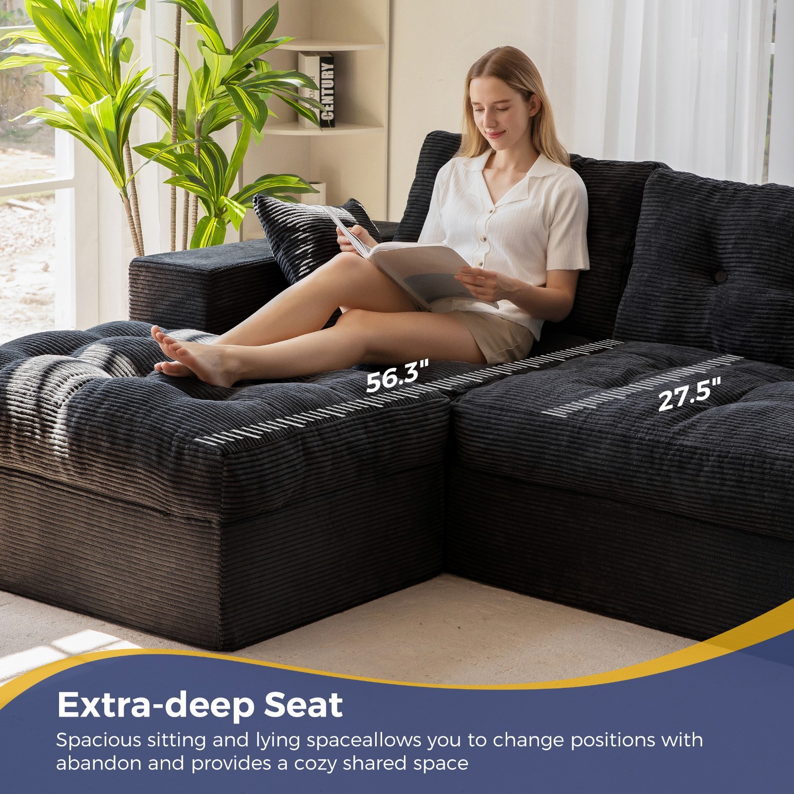 MAXYOYO 104"Modular Sectional Cloud Couch with Ottoman,Oversized Boneless Couch