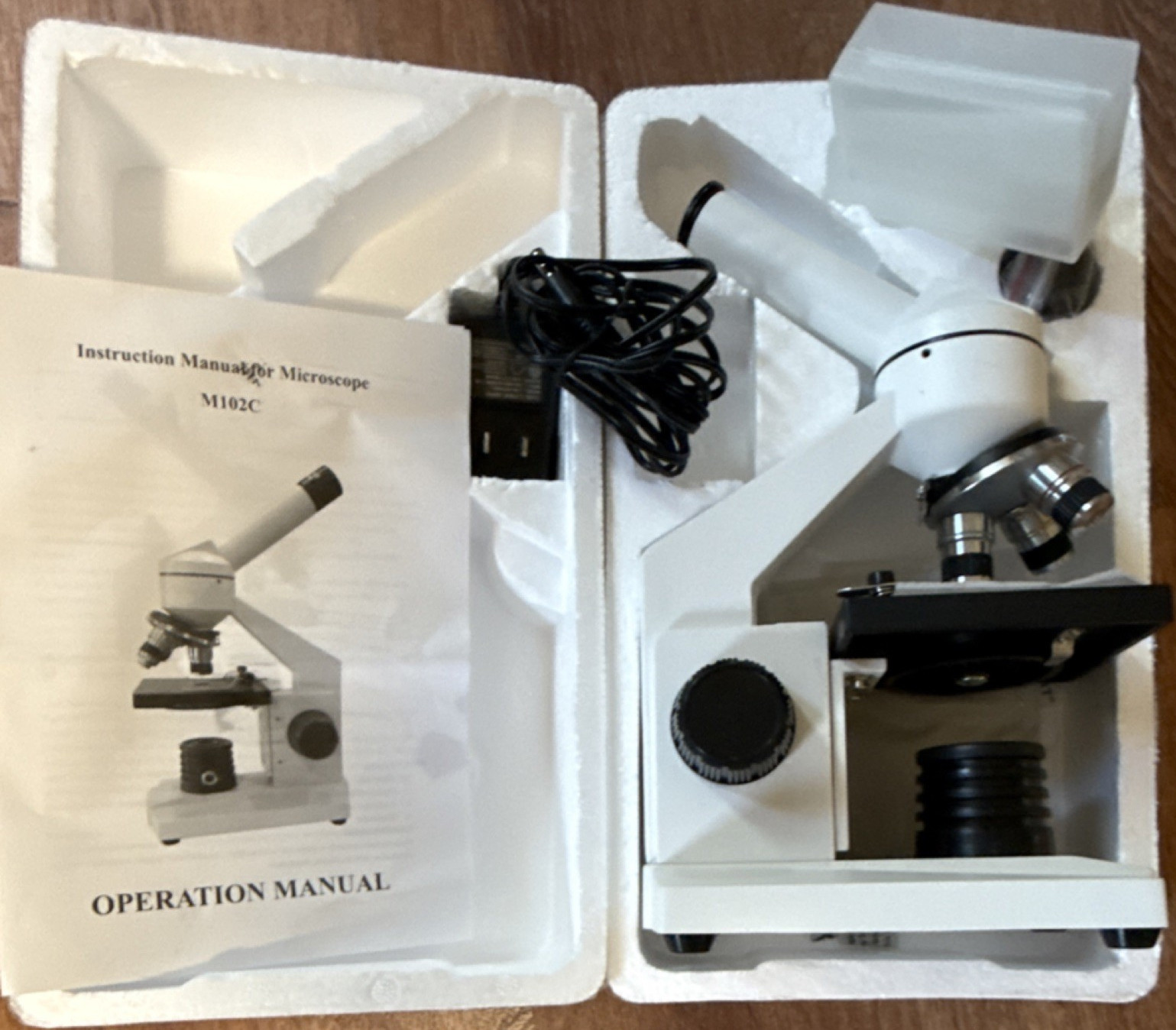 AmScope M102C Microscope Kit w/ Power Adapter & Operation Manual