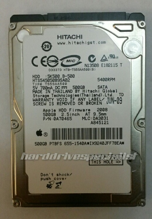 Hitachi HTS545050B9SA02 500GB SATA 5400RPM Laptop Drive P/N:0A70465 MLC:DA3031