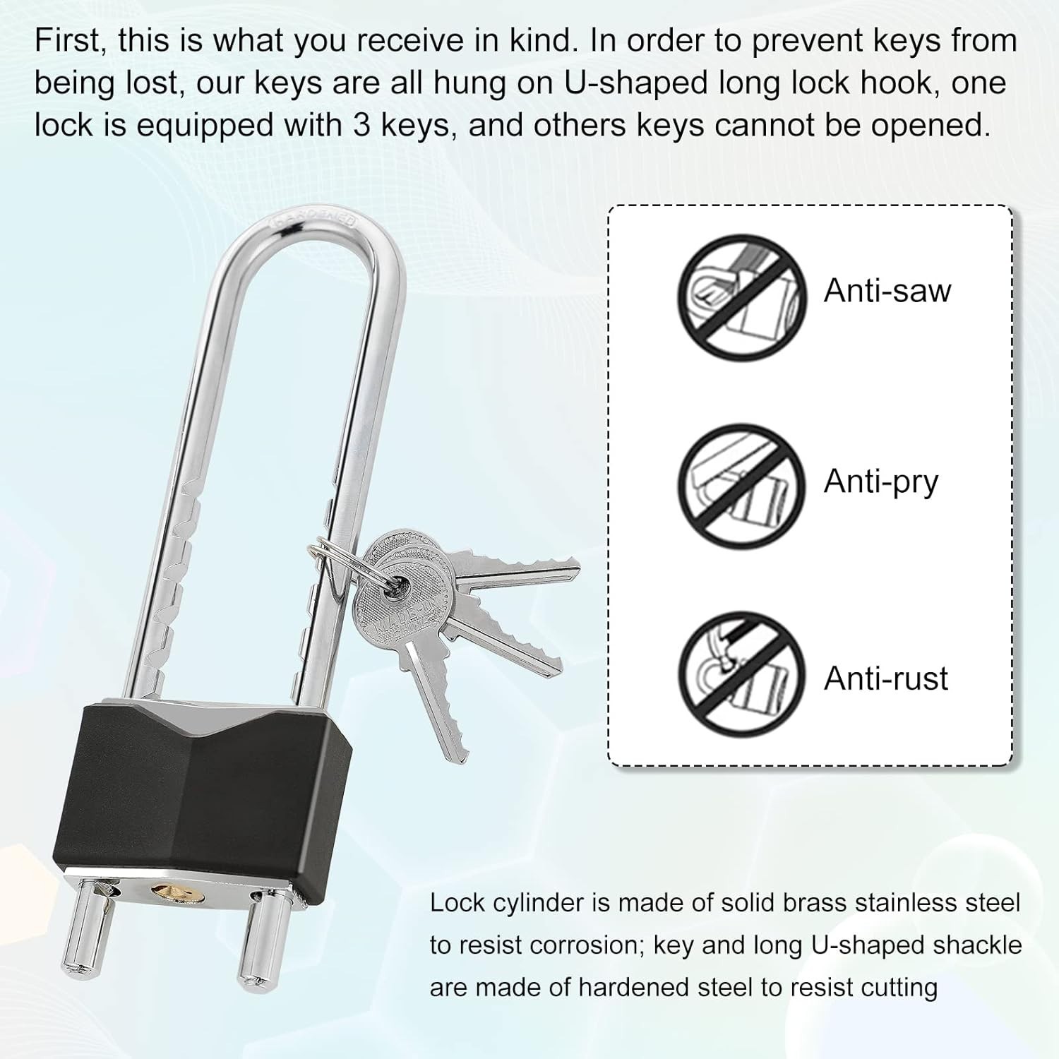 2 Pcs Long Shackle Padlock with Key Solid Brass Removable Adjustable Length S...