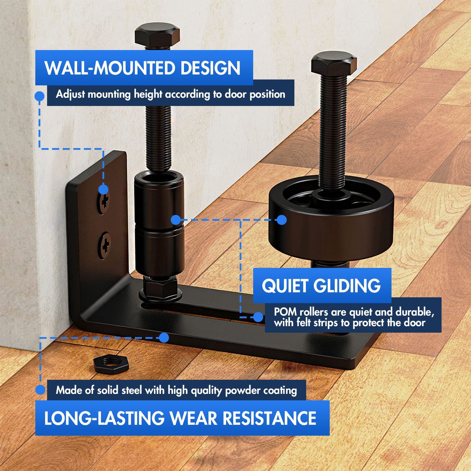 Lvyesea 2 Pack Barn Door Floor Guide, Sliding Bottom Large, Black