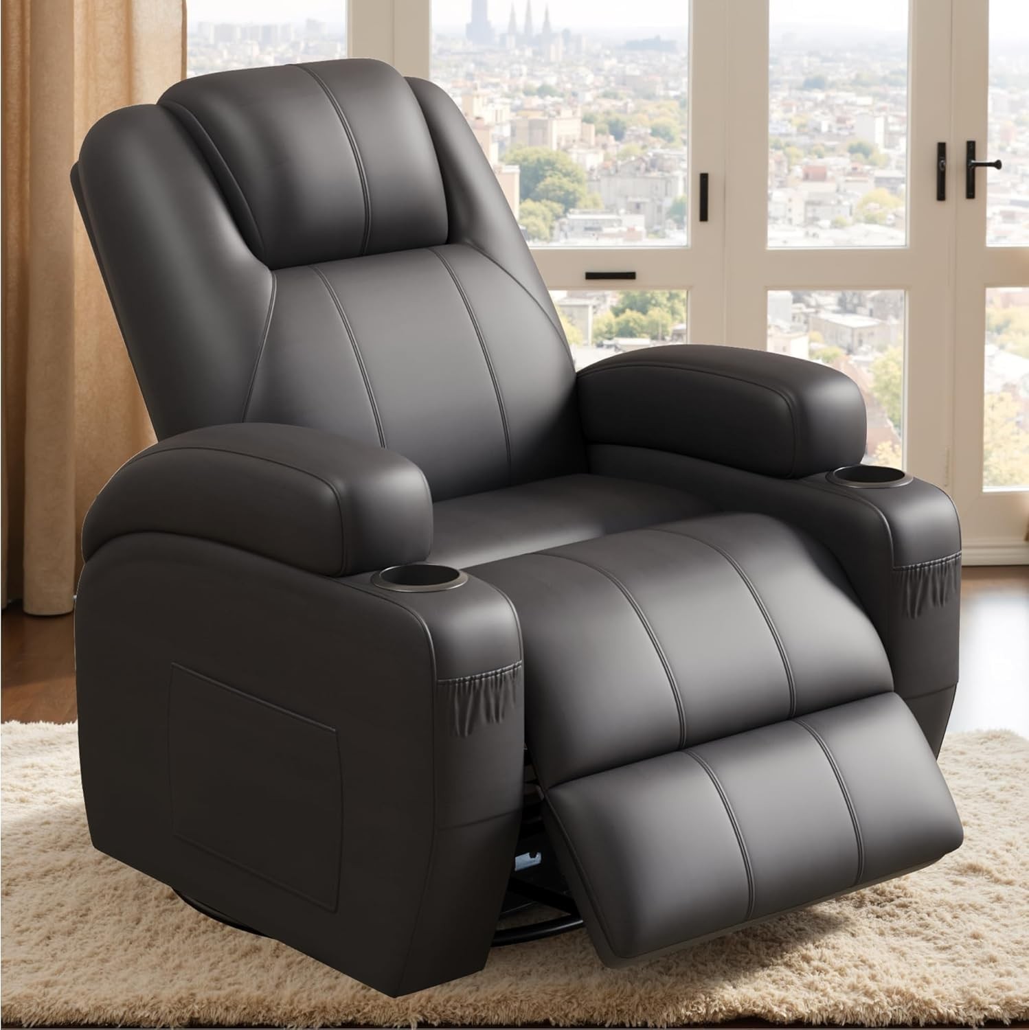 Flaker Swivel Roer Recliner Chair with Vibrat Massa, 360° Swivel