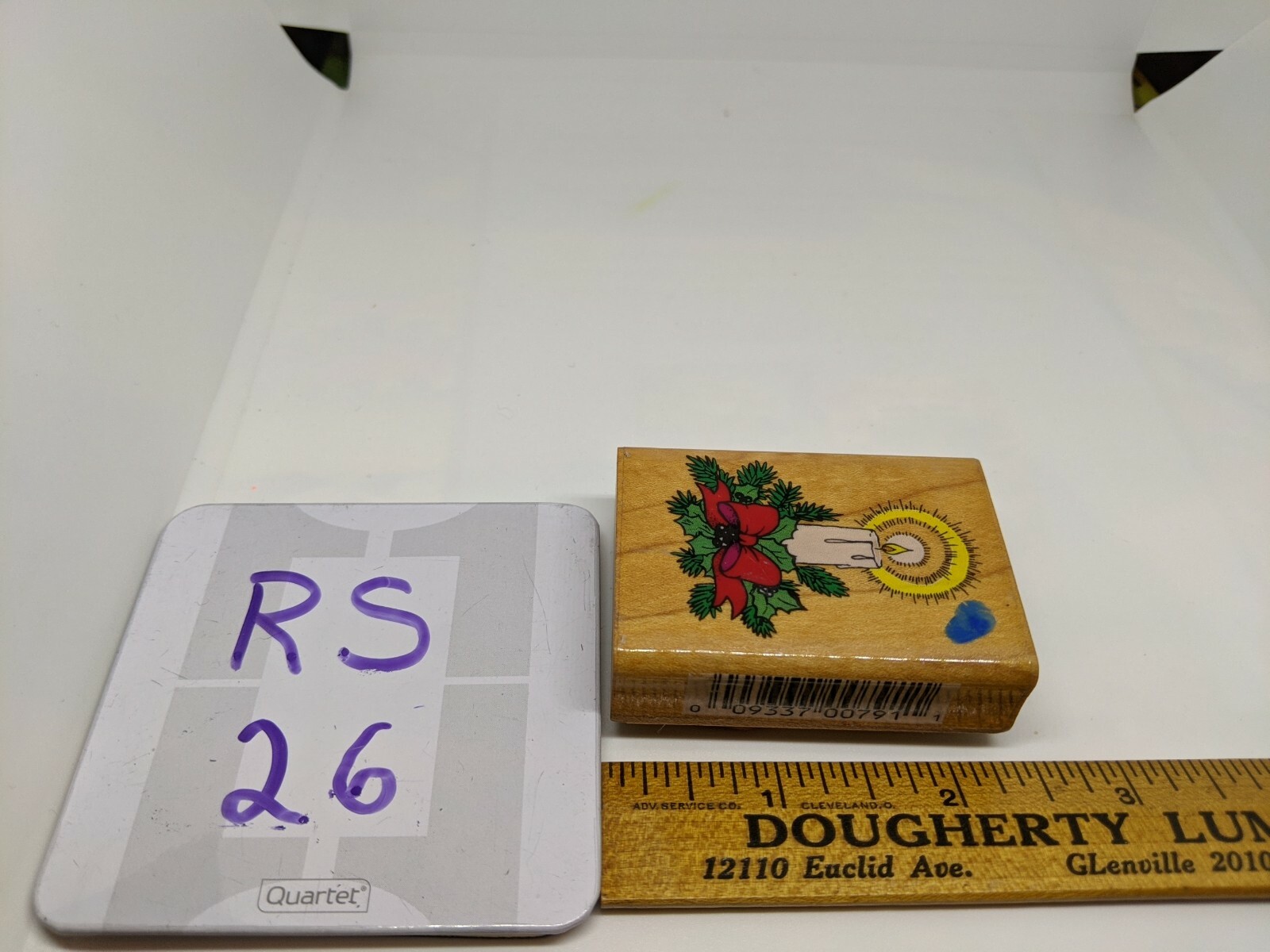 Christmas Candle Wood / Rubber Stamp by Comotion 2.25 x 1.5